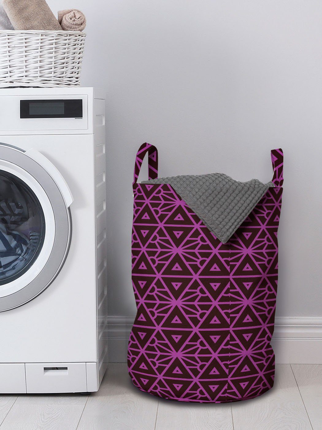 Rosa mit für Gitter Waschsalons, geometrische Symmetrische Wäschesäckchen Kordelzugverschluss Abakuhaus Wäschekorb Griffen