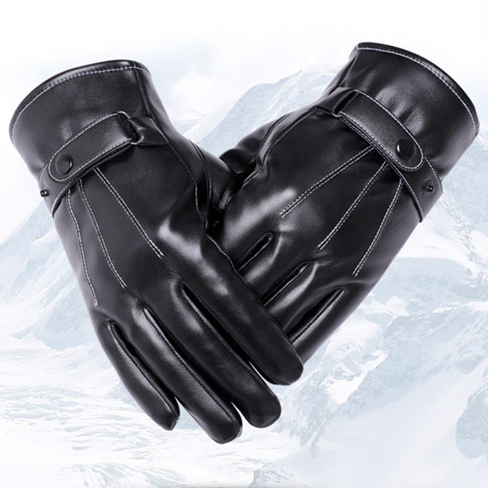 Leatherette Lederhandschuhe Autofahren Wasserdicht Handschuhe Herren PU-Leder LAPA Fleece (Paar) HOME Schwarz-2 Outdoor Handschuhe Touchscreen Radfahren, Winterhandschuhe für