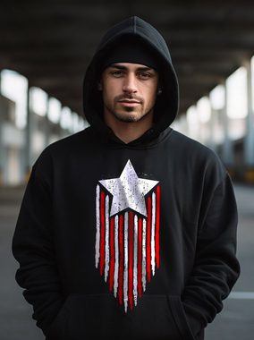 MAKAYA Kapuzenpullover Herren USA Pullover mit Kapuze Sweatshirt Star Amerika Fahne US Flagge Hoodie mit Druck