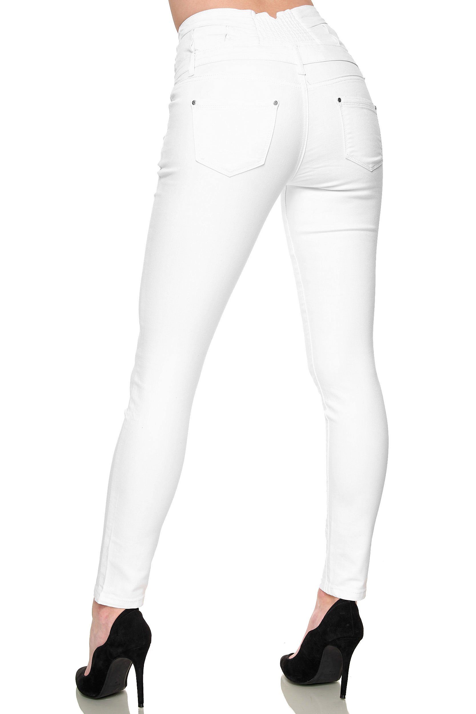 Damen Weiß Skinny Waist stretch High High-waist-Jeans Jeans (1-tlg) Elara Elara