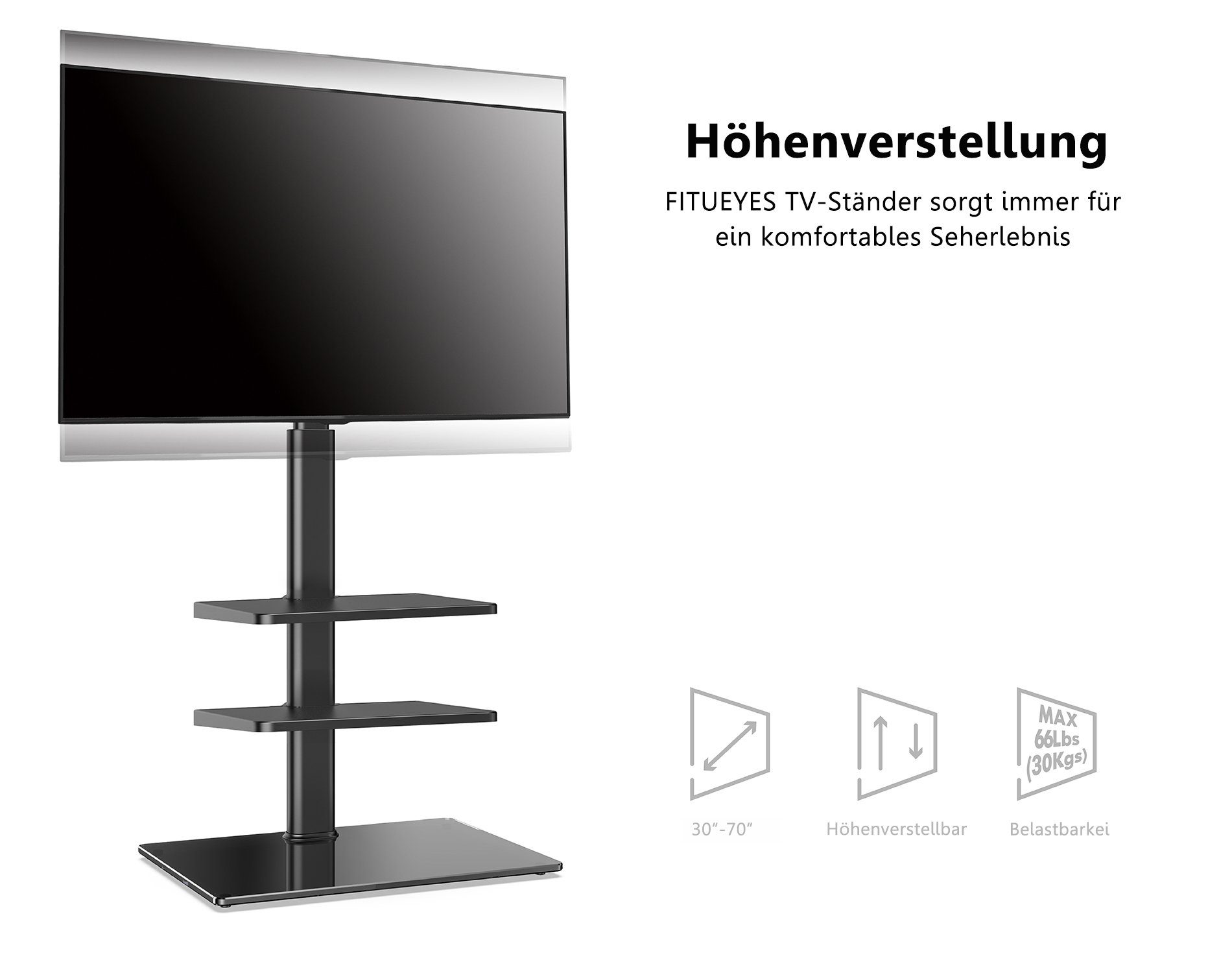 FITUEYES TV Ständer mit Halterung TV Schrank aus Holz TV Standfuß für Fernseher 32-65 Zoll,höhenverstellbar von 1098-1314 mm,schwenkbar ±20 °C,bis zu 30kg,Max.VESA 600*400