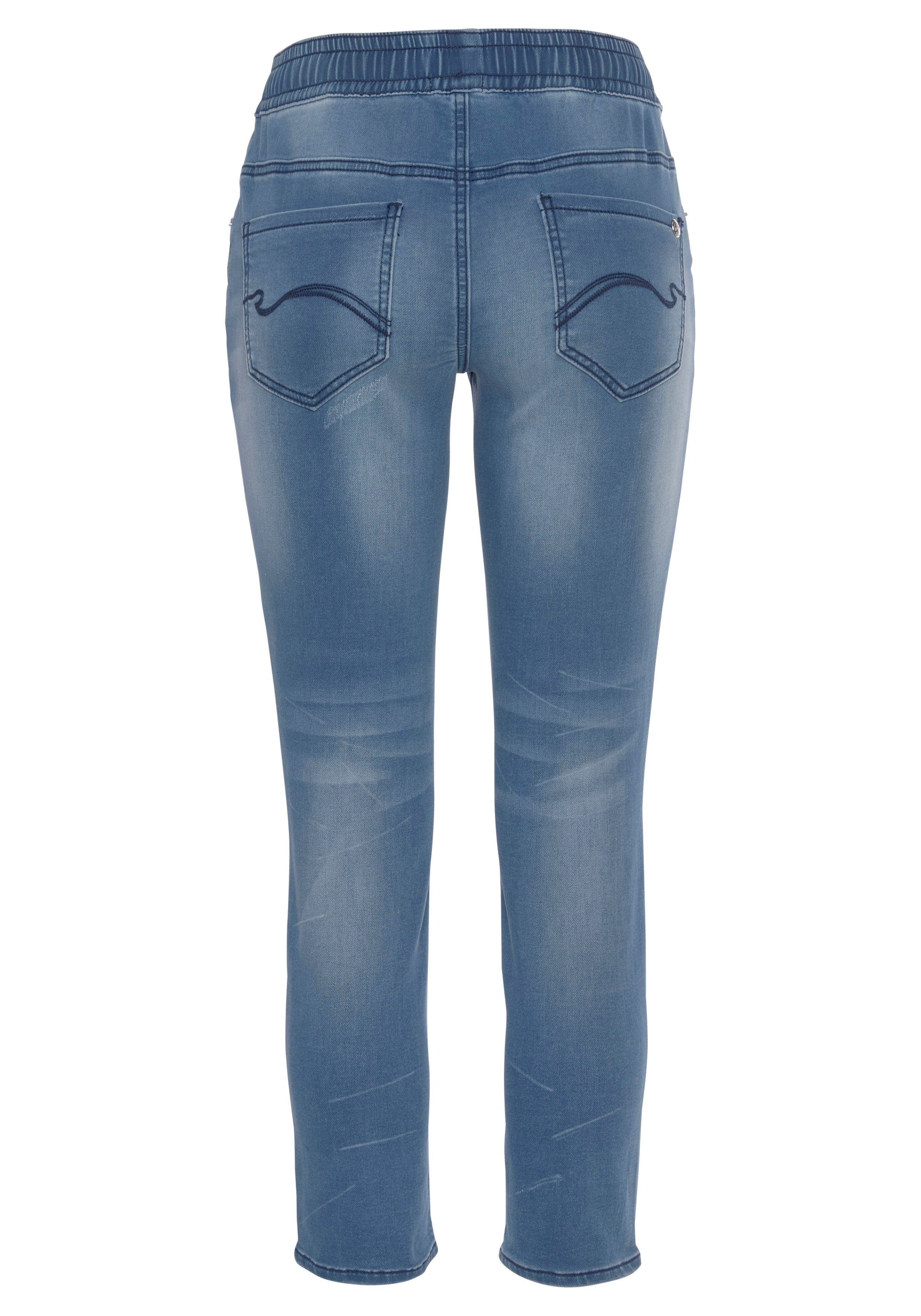 JOGG-DENIM elastischem mit in Bündchen Denim-Optik new-mid-blue-used 7/8 Pants KangaROOS Jogg