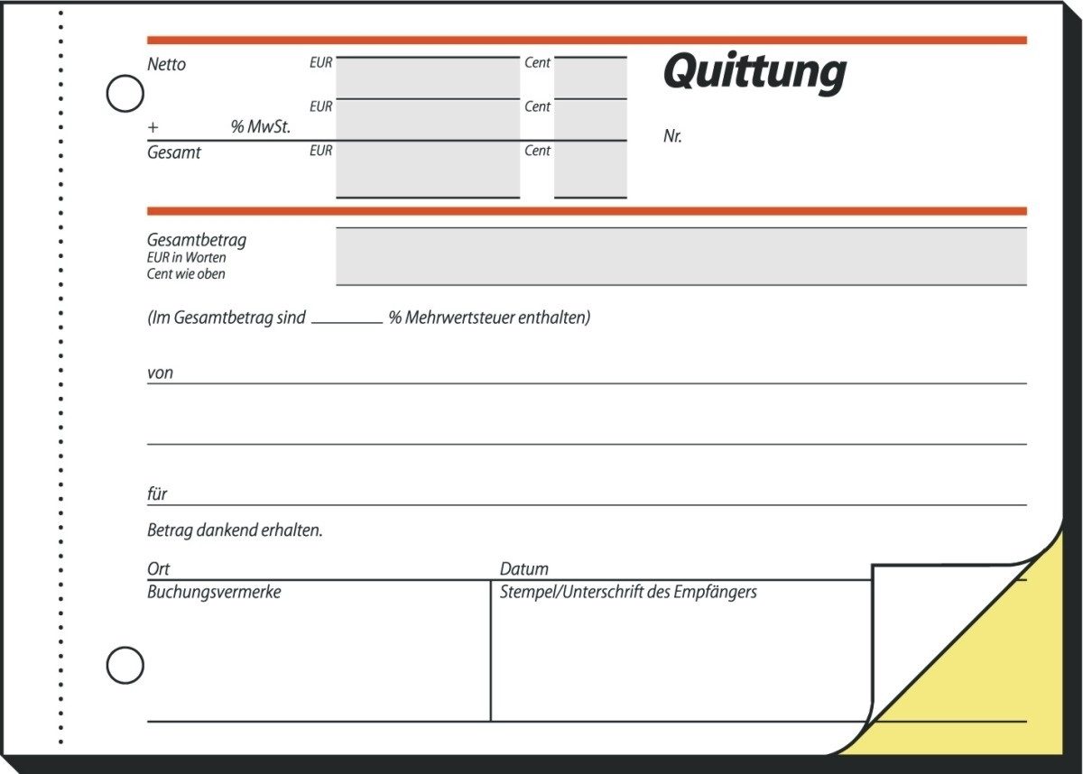 Formularblock Formularbuch Quittung A6 selbstdurchschreibend 2x40 Blatt