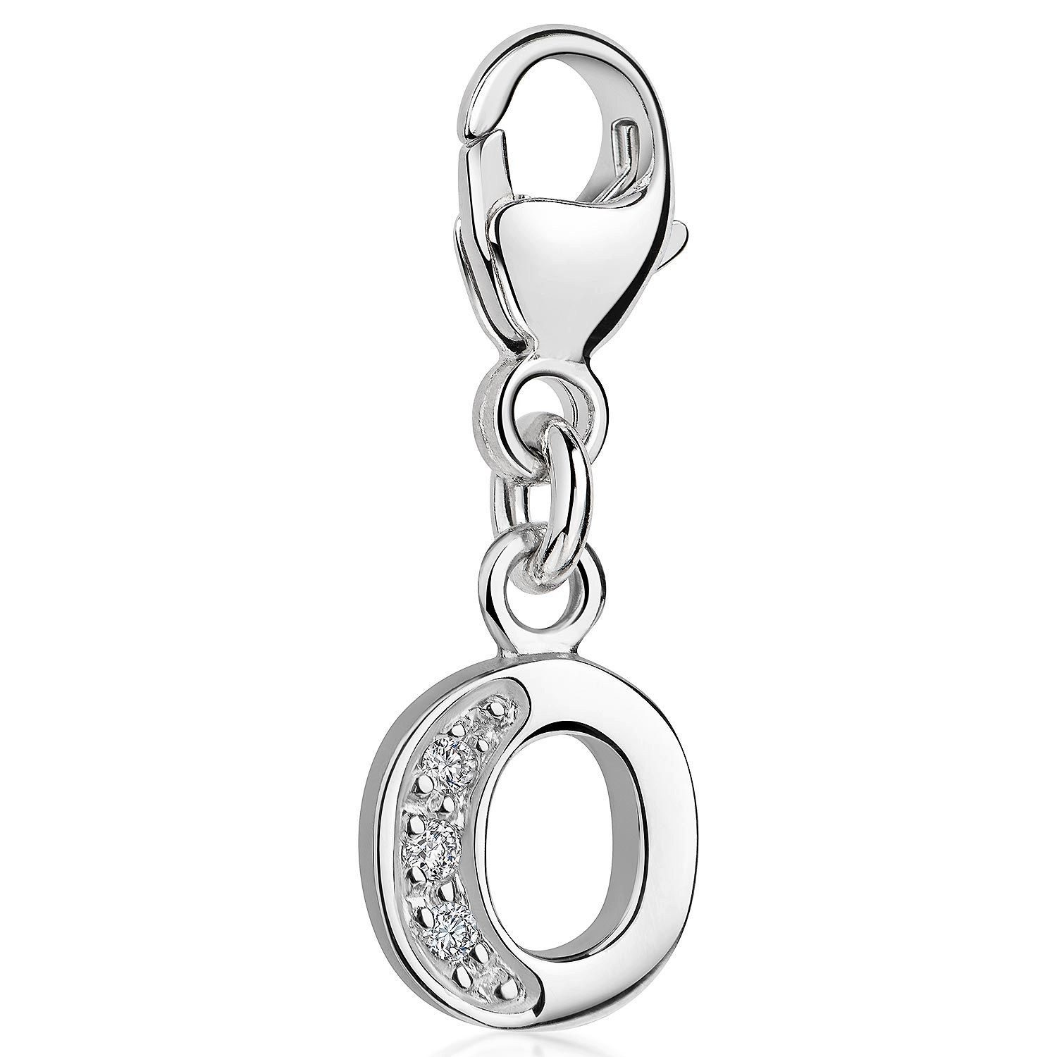 Materia Charm Buchstabe Silber Anhänger Buchstabe " O " Alphabet Zirkonia C65, 925 Sterling Silber, rhodiniert
