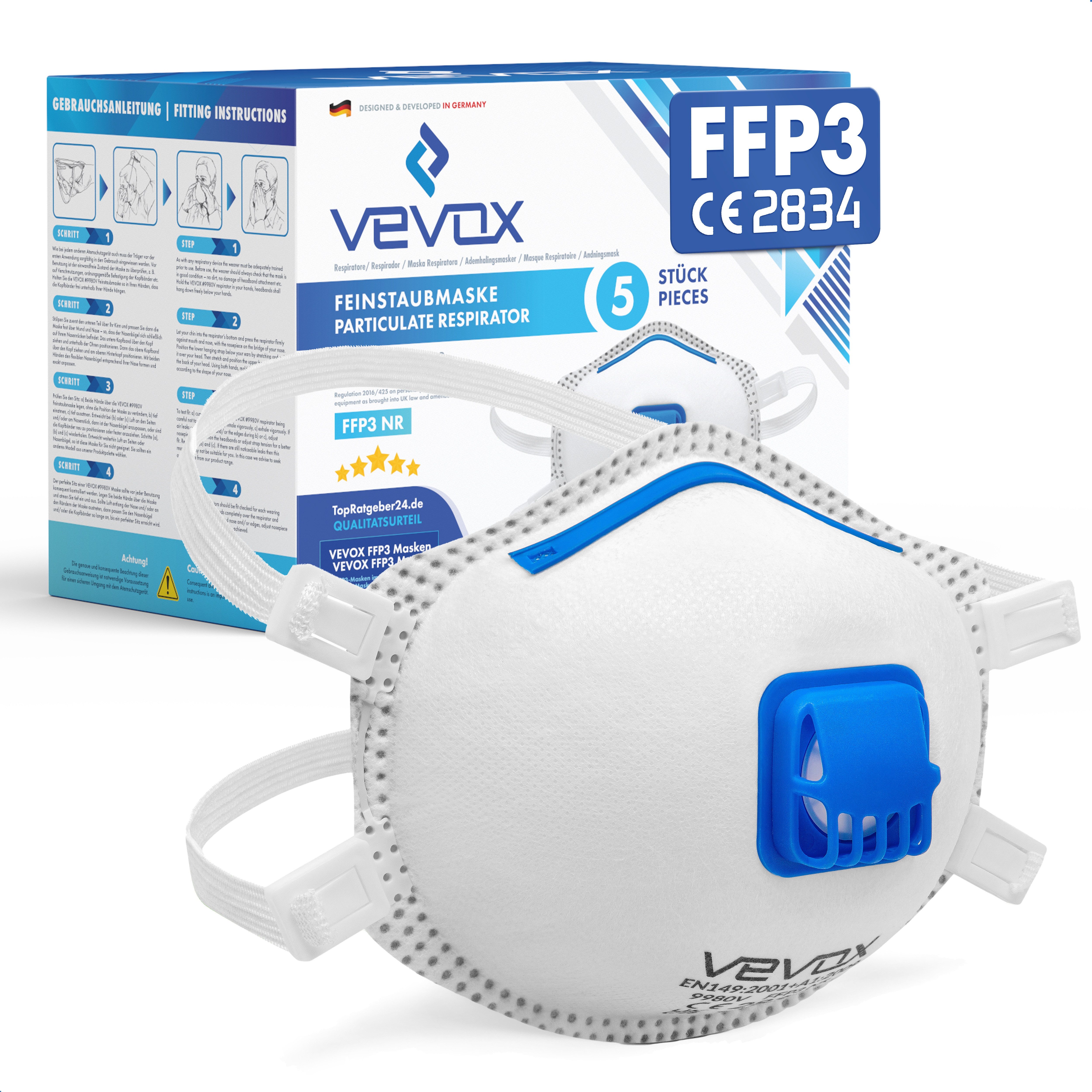 Filtrierende Halbmasken FFP3 mit Ventil – 5er, 10er oder 20er Set – Staubmaske – Atemschutzmaske