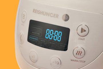 Reishunger Reiskocher - Digitaler Mini Reiskocher, 350 W, Dämpfeinsatz, Messbecher, Reislöffel, Timer- und Warmhaltefunktion