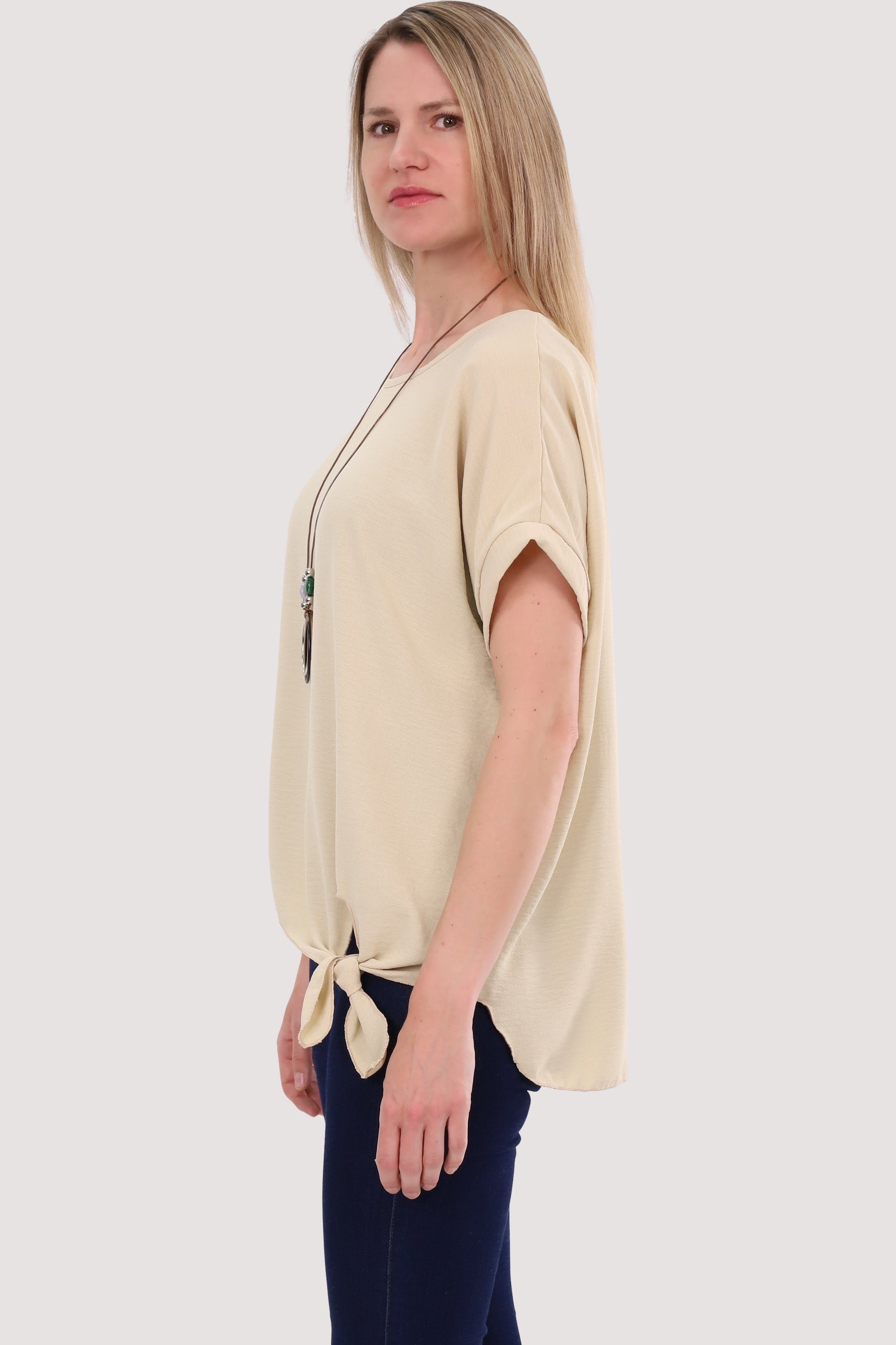 Kette than malito beige und Bindeknoten mit more Blusenshirt fashion 10508 Einheitsgröße