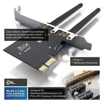CSL Netzwerk-Adapter, WLAN Netzwerkkarte 2,4 Ghz PCIe, 300 Mbit/s WiFi Karte mit Antenne