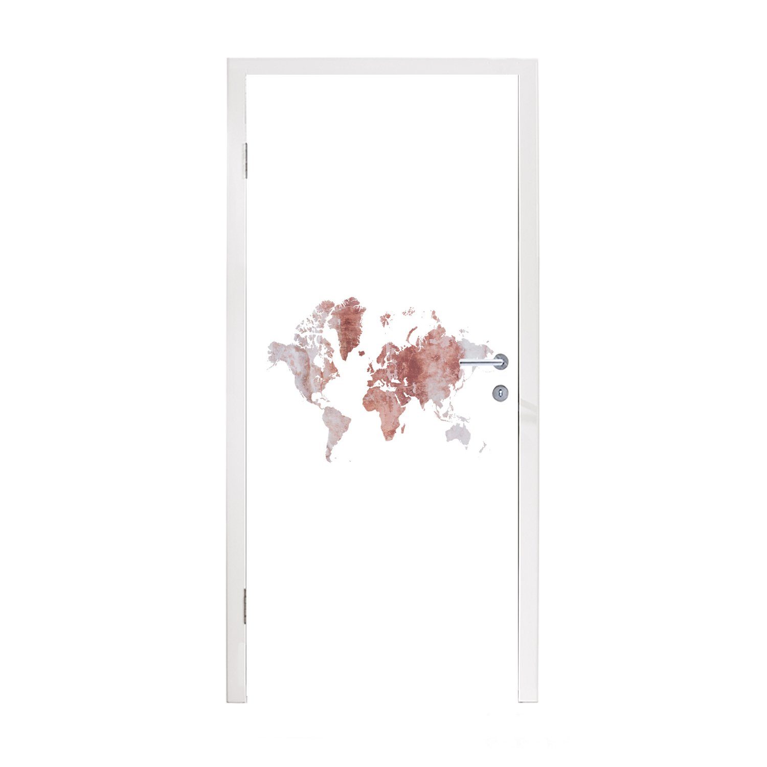 MuchoWow Türtapete Weltkarte - Rosa - Farbe, Matt, bedruckt, (1 St), Fototapete für Tür, Türaufkleber, 75x205 cm