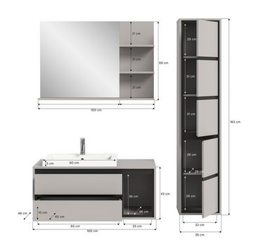 INOSIGN Badmöbel-Set Jaru, (3-St), best. aus Waschtisch inkl. Waschbecken, Spiegel & Hochschrank