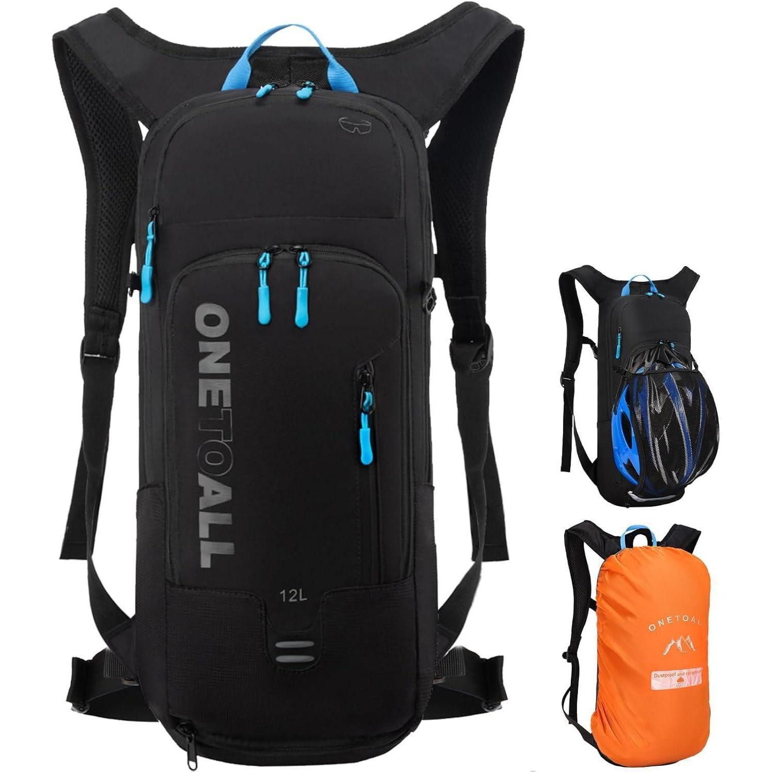 Fahrradrucksack Fahrradrucksack Wanderrucksack Wasserdicht Schwarz 12l mit Regenschutz