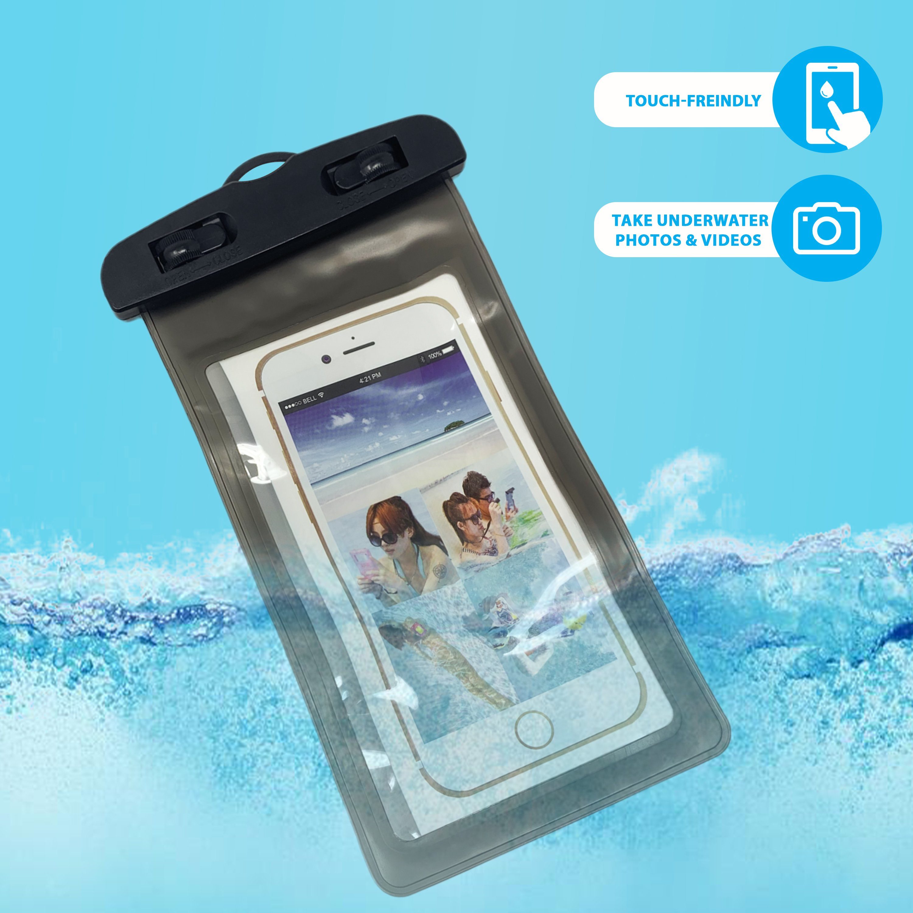 H-basics Handytasche Wasserdichte für Handy Schnee, Schmutz, Hülle Tasche alle - Schwarz Sand, Smartphones Umhängeband