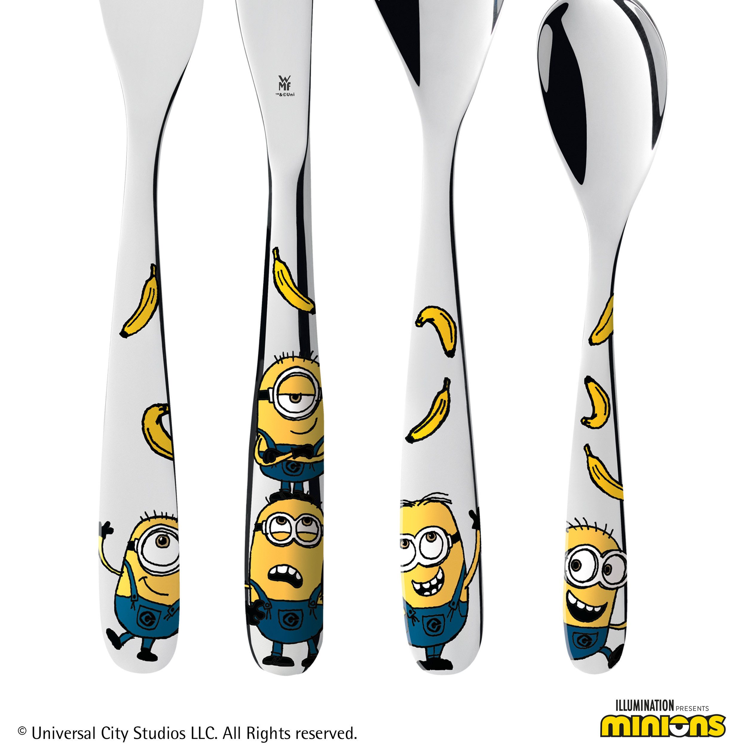 WMF Kinderbesteck Minions (4-tlg), 1 Personen, Cromargan® Edelstahl Rostfrei 18/10, ab 3 Jahren, hygienisch, säurefest