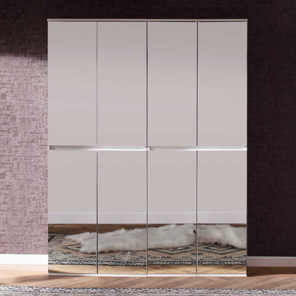 Lomadox Garderobenschrank MAIA-19 Flur in weiß mit Spiegeltüren, B/H/T: ca. 148/191/34 cm