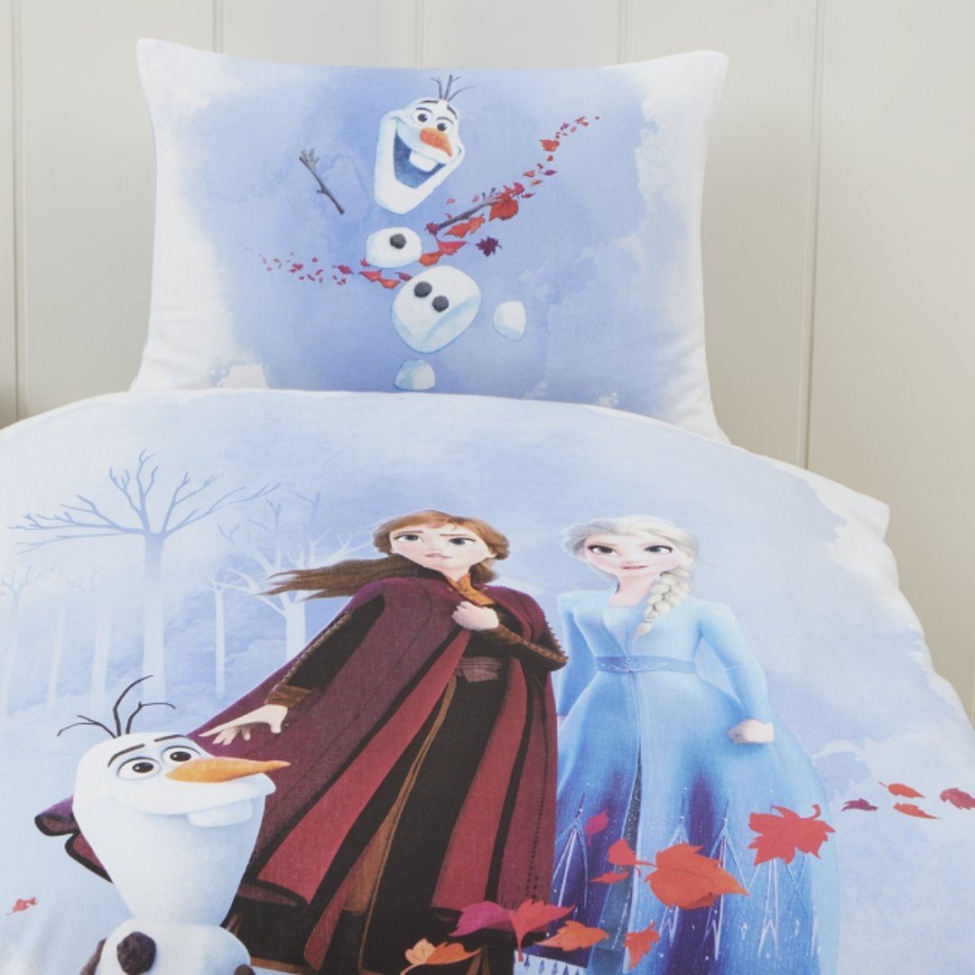 MTOnlinehandel Babybettwäsche Frozen Die Eiskönigin 100x135 + 40x60 cm, 100 % Baumwolle, Flanell / Biber, 2 teilig, süße Disney Anna, Elsa & Olaf Bettwäsche für Mädchen