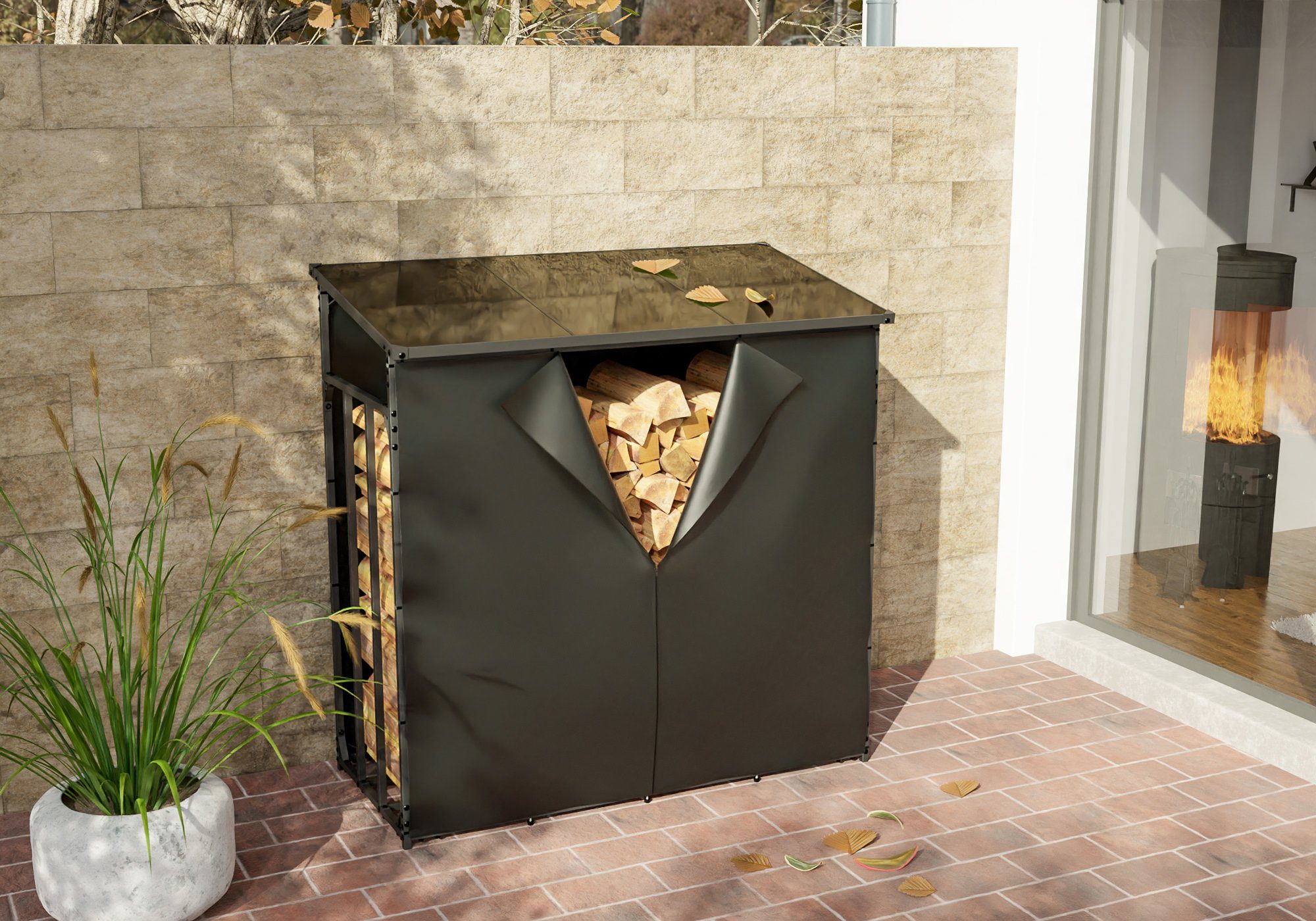 CLP Kaminholzregal Ruston Aluminium, BxTxH:143x70x145 cm, günstig online kaufen