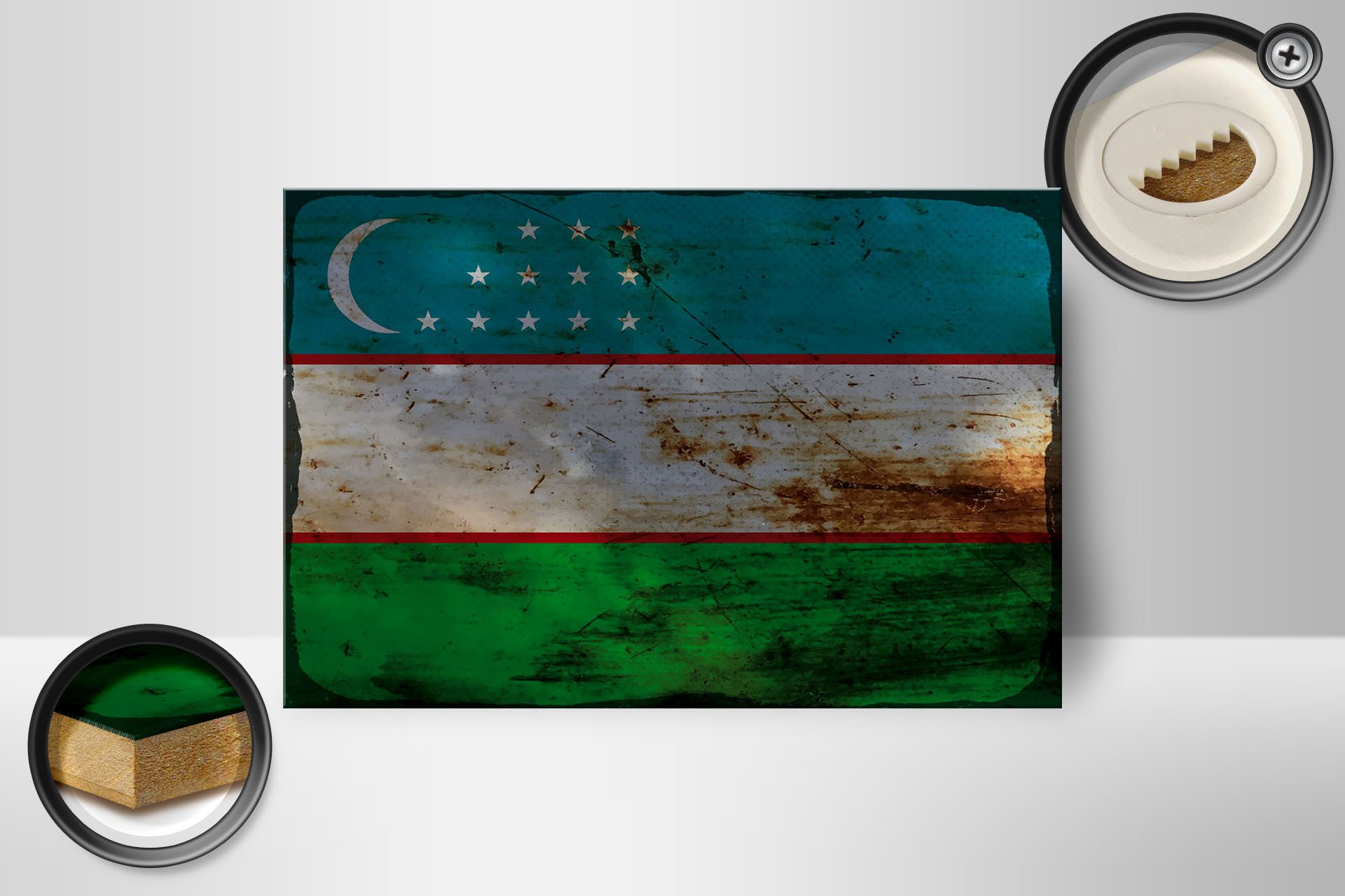 Femer GmbH Holzbild Flagge Usbekistan 18x12 cm Uzbekistan Rost, Flaggen (1 St), Glatte Holzfaserplatte (MDF), vorn beschichtet