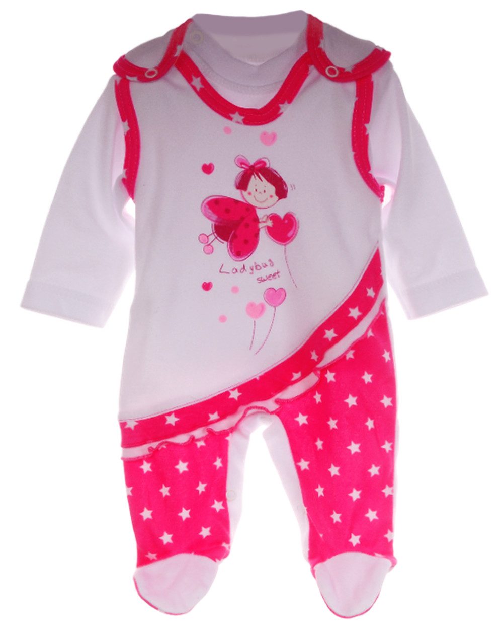 La Bortini Strampler Baby Stramplerhose und Langarmshirt Erstlingsset Anzug in Pink aus reiner Baumwolle, 44 50