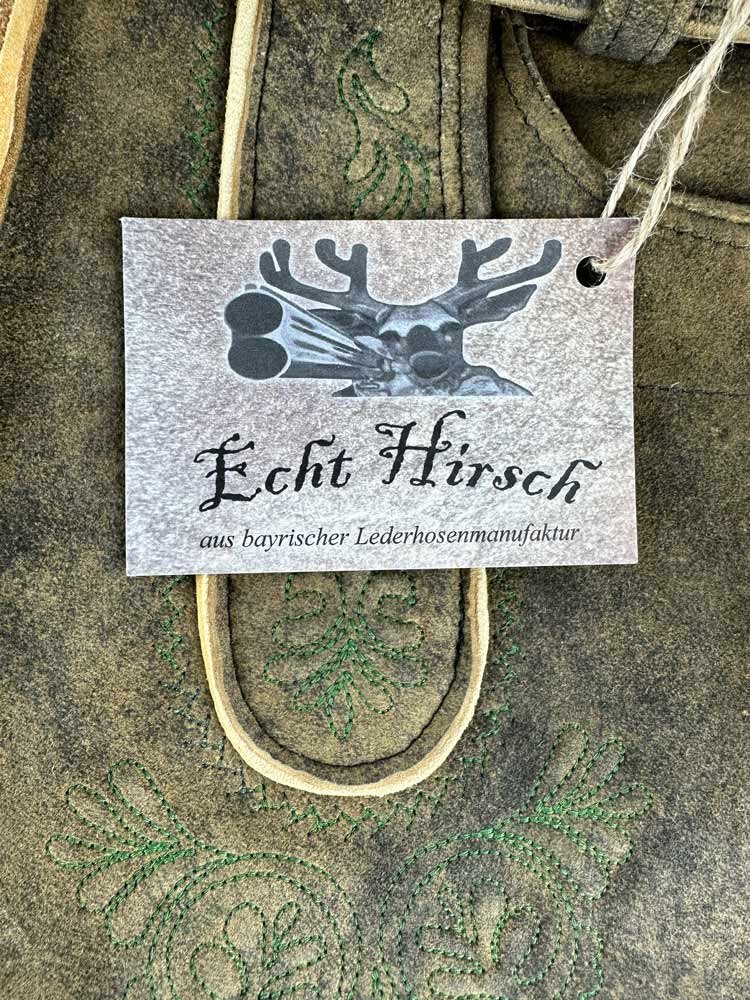 Buchberger Leder Trachtenlederhose 'Karl 1' mit Gürtel, Hirschleder Torf Grüner Stic