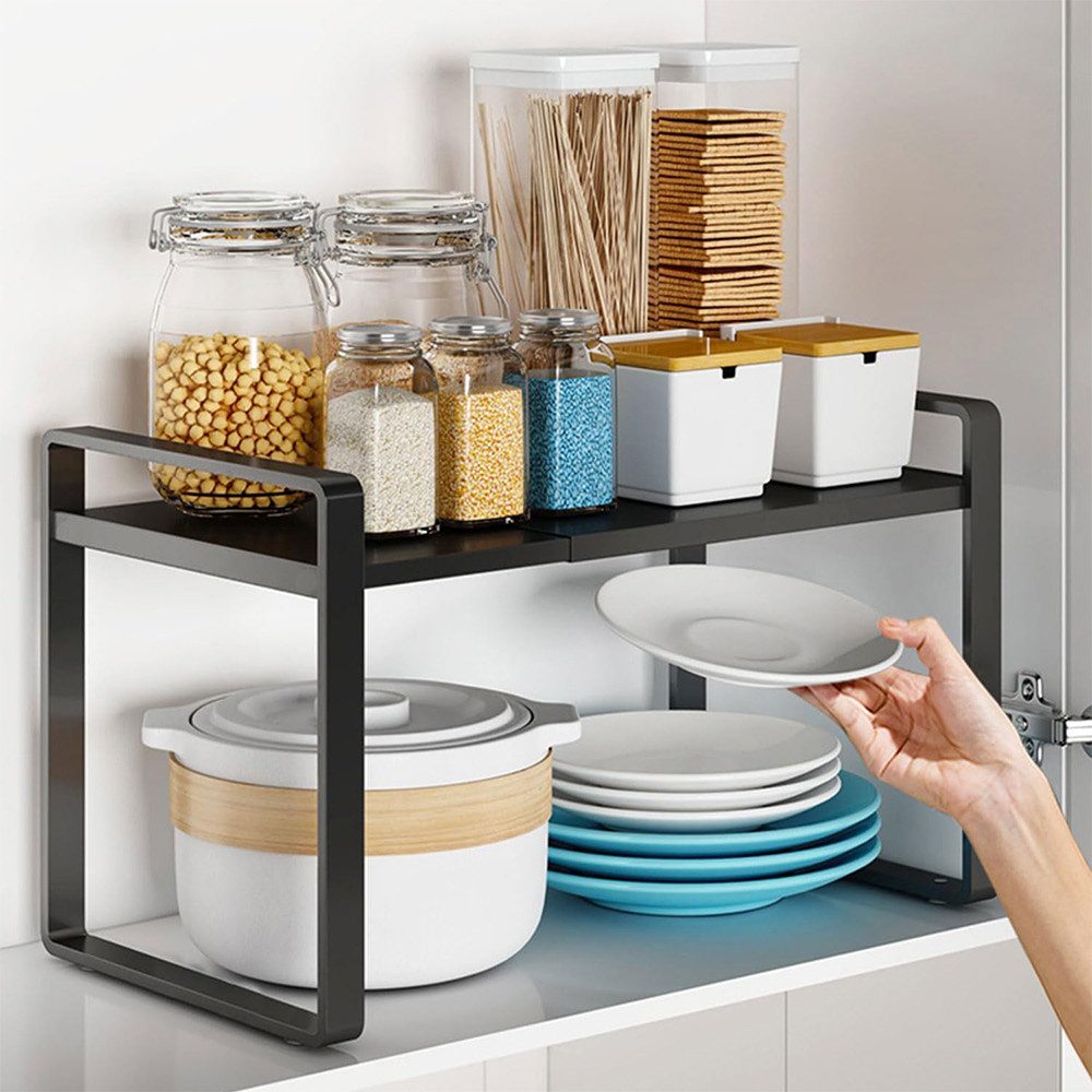TUWENA Küchenregal Erweiterbarer Küchenregal Organizer, Küchengewürzregal Schrankregal, Schrankregal Ausziehbares 36-64cm, Ideal Tischregal oder Gewürzregal