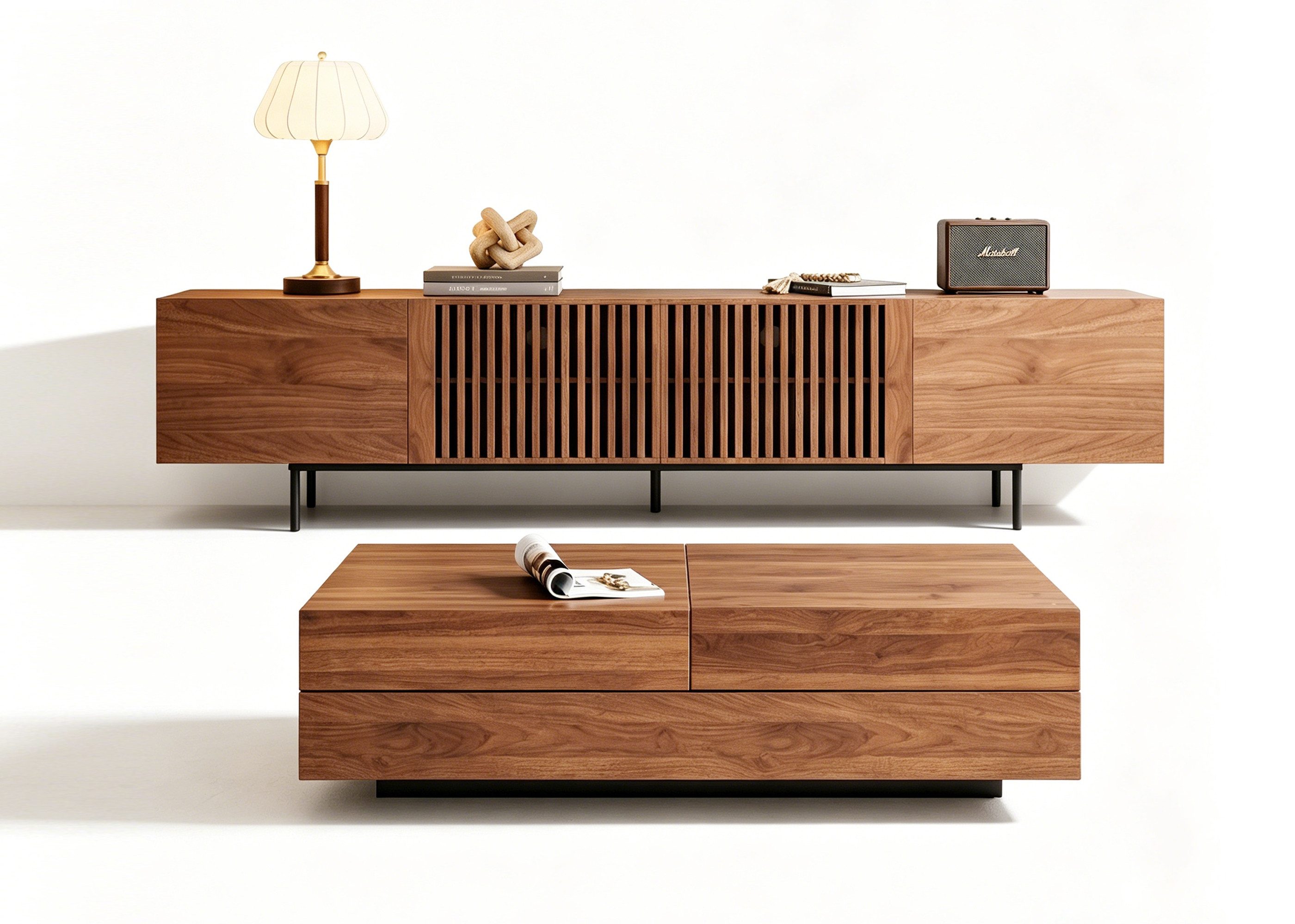 oleyluckidea TV-Schrank Moderner TV-board 75 Zoll, TV Lowboard mit Stauraum, Nussbaum Breite 180/240 cm