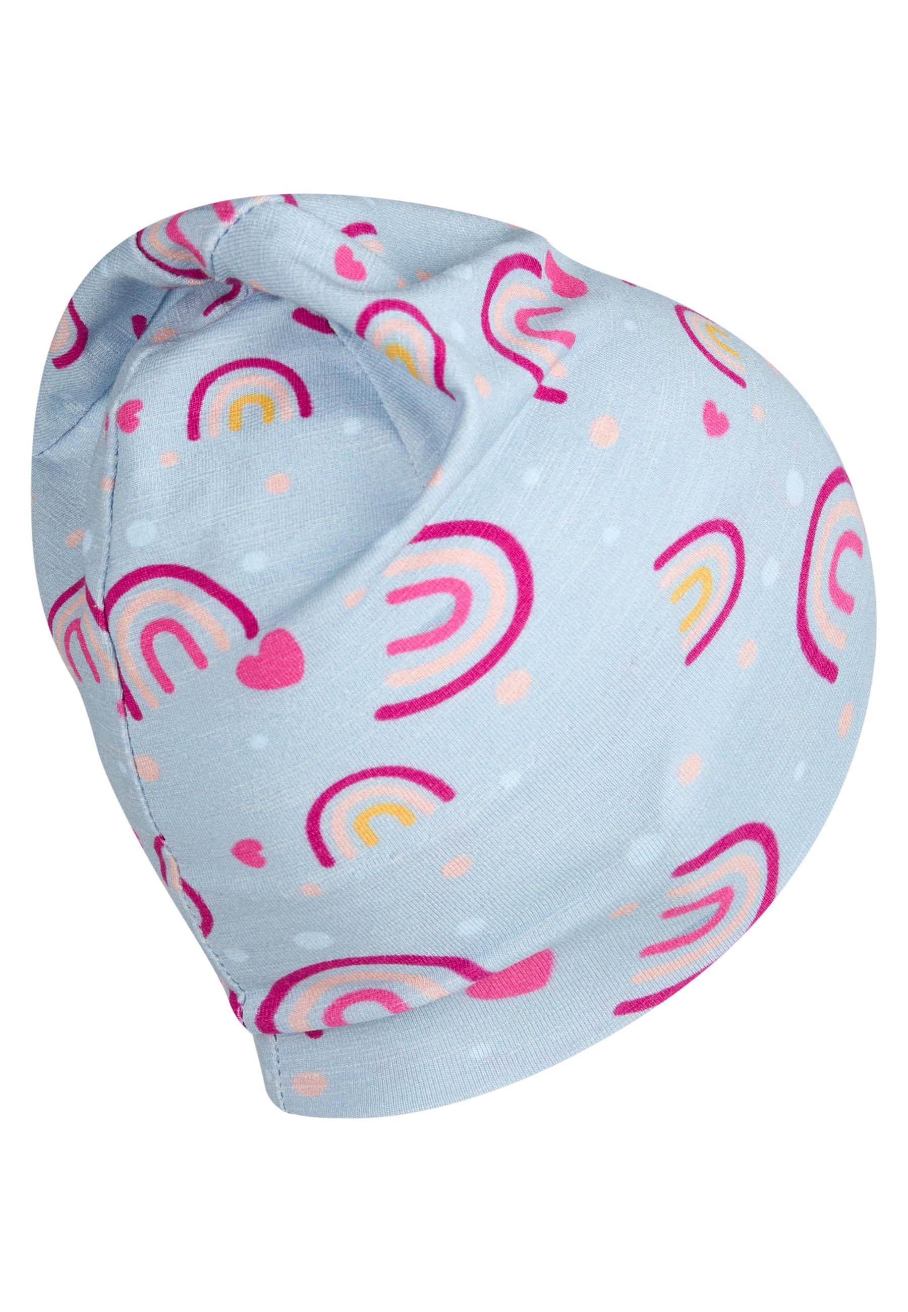 Sterntaler® Beanie UV-Schutz 50+ Beanie Regenbogen (1-St) Beanie aus Flammgarn-Jersey mit Regenbögen, zwei Tragevarianten