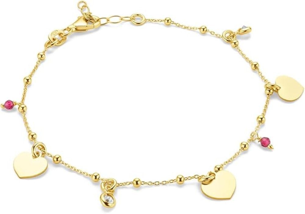 Miore Armband TA003SB - mit Herzen & Steinen - 925 Sterling Silber vergoldet 18Kt, Ankerkette 17 cm Länge + 2 cm Extension