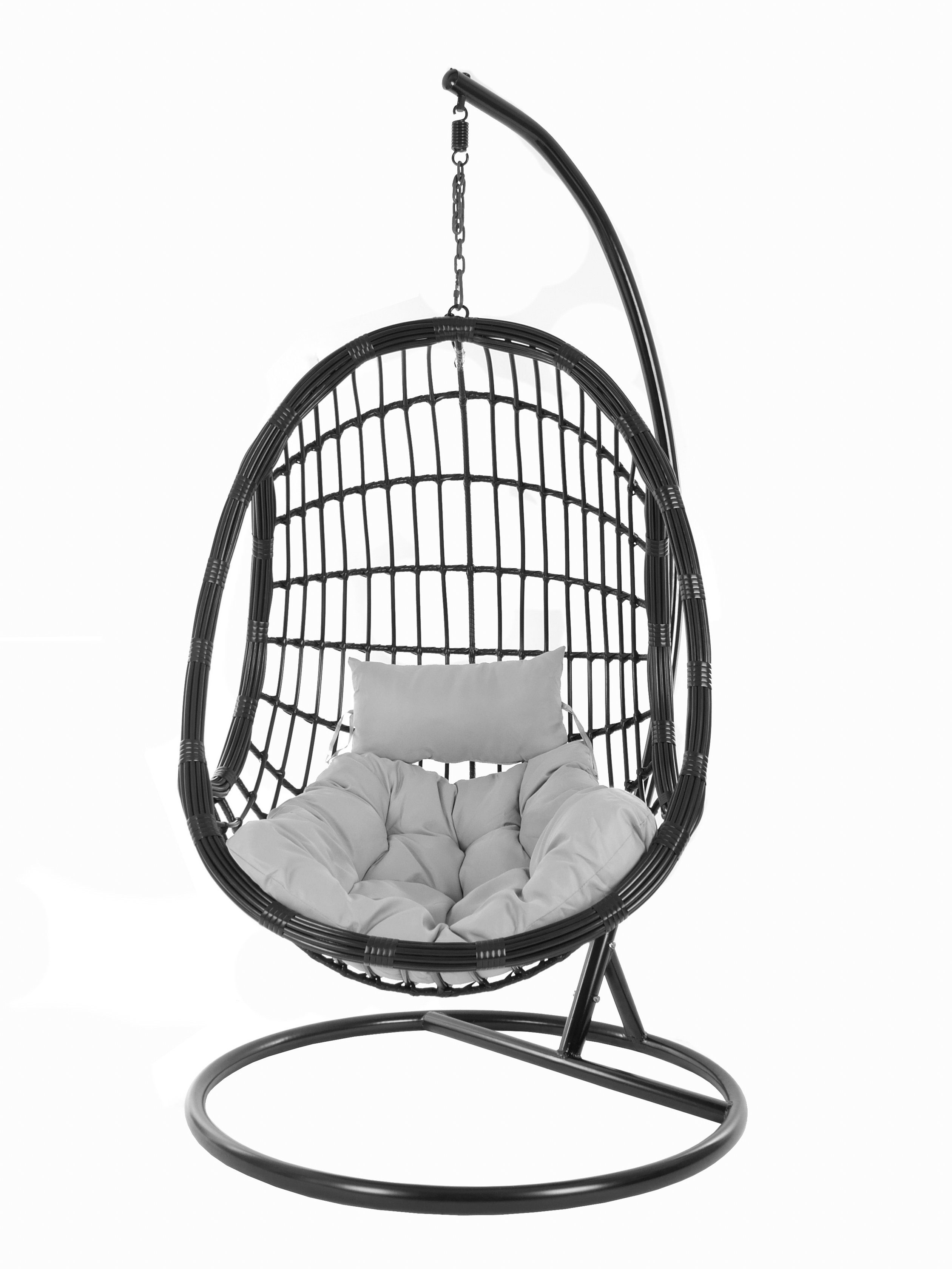 edles PALMANOVA Kissen, Design Swing KIDEO Schwebesessel, Gestell Hängesessel schwarz, black, mit (8008 Chair, cloud) und Hängesessel Loungemöbel, grau