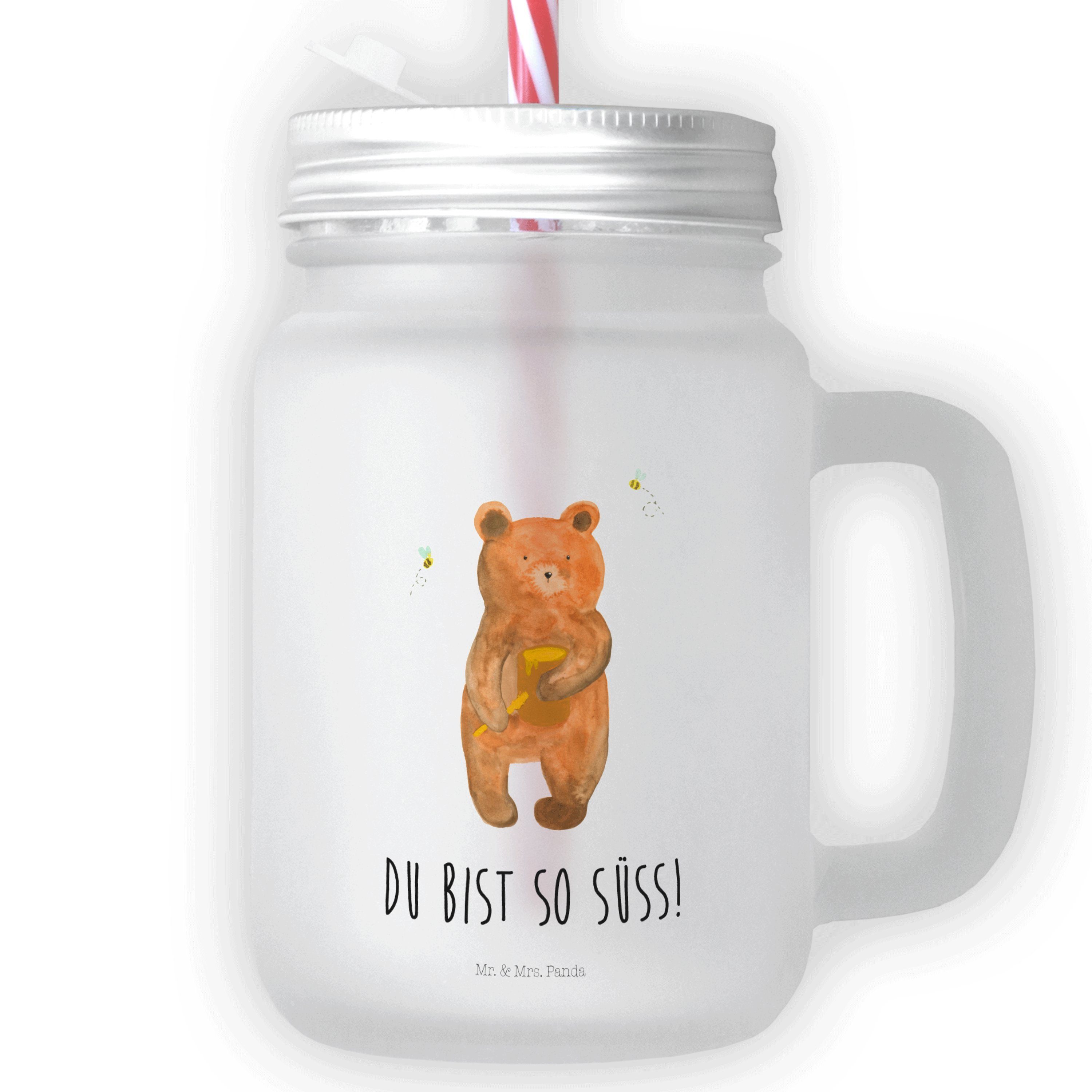 Mr. & Mrs. Panda Glas Honigbär - Transparent - Geschenk, Strohhalm Glas, Teddybär, Verliebt, Premium Glas