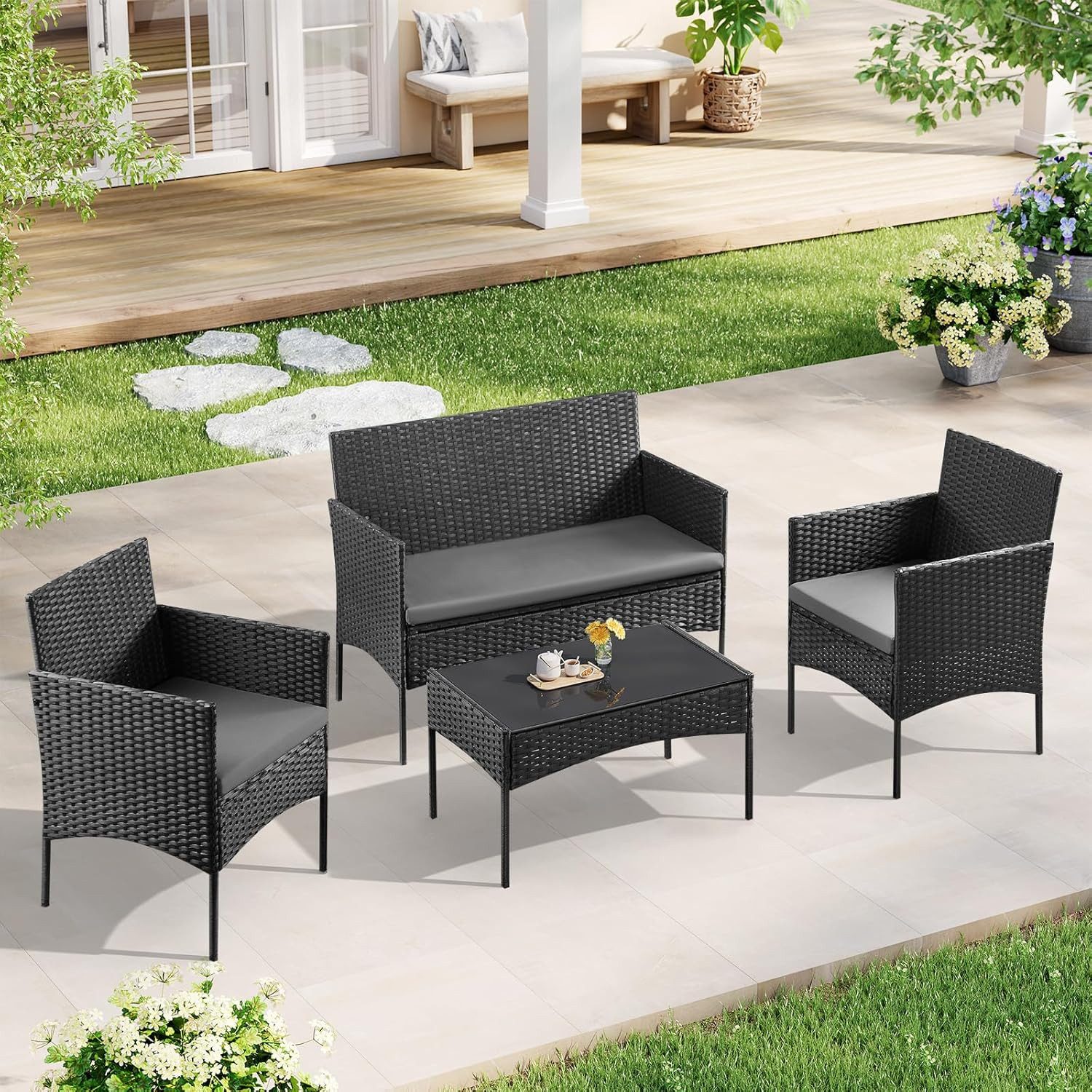 Woltu Gartenlounge-Set, (4-tlg., 1 Sofa, 2 günstig online kaufen