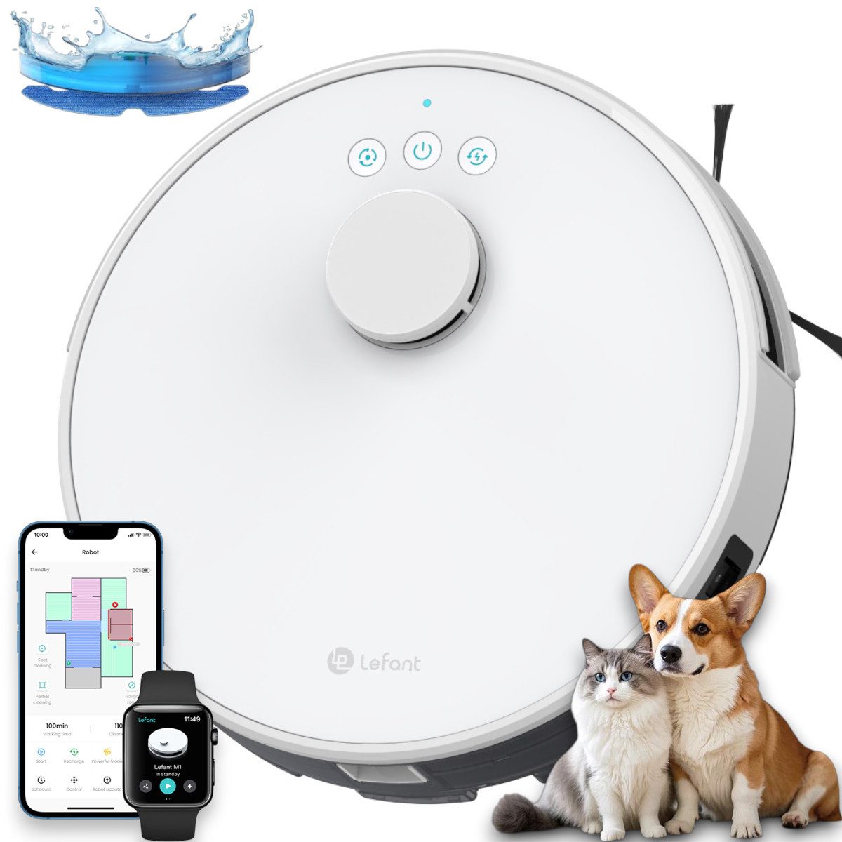 Lefant Saugroboter M1 Staubsauger Roboter mit Wischfunktion, 5500Pa, No-Go-Zonen, 20 W, Beutellos, Ideal Tierhaare, Teppich, Präzise Navigation, Kein Anstoßen an Möbel