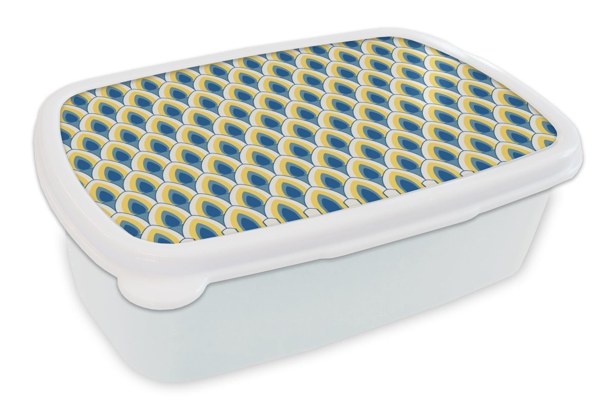 MuchoWow Lunchbox Design - Muster - Retro - Gelb - Blau, Kunststoff, (2-tlg), Brotbox für Kinder und Erwachsene, Brotdose, für Jungs und Mädchen weiß