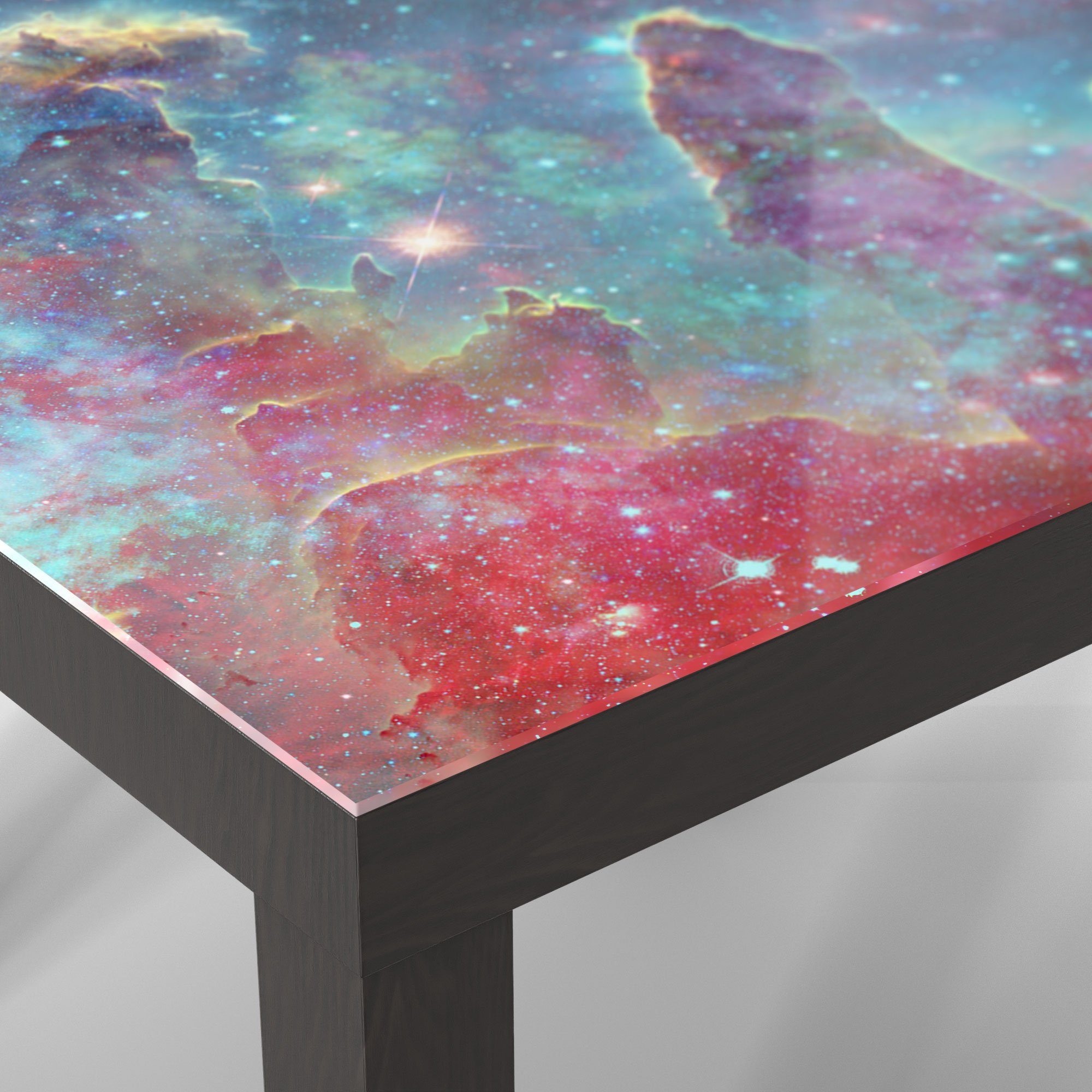 Nebula Glastisch Beistelltisch Couchtisch modern DEQORI Realaufnahme', Schwarz Glas 'NASA