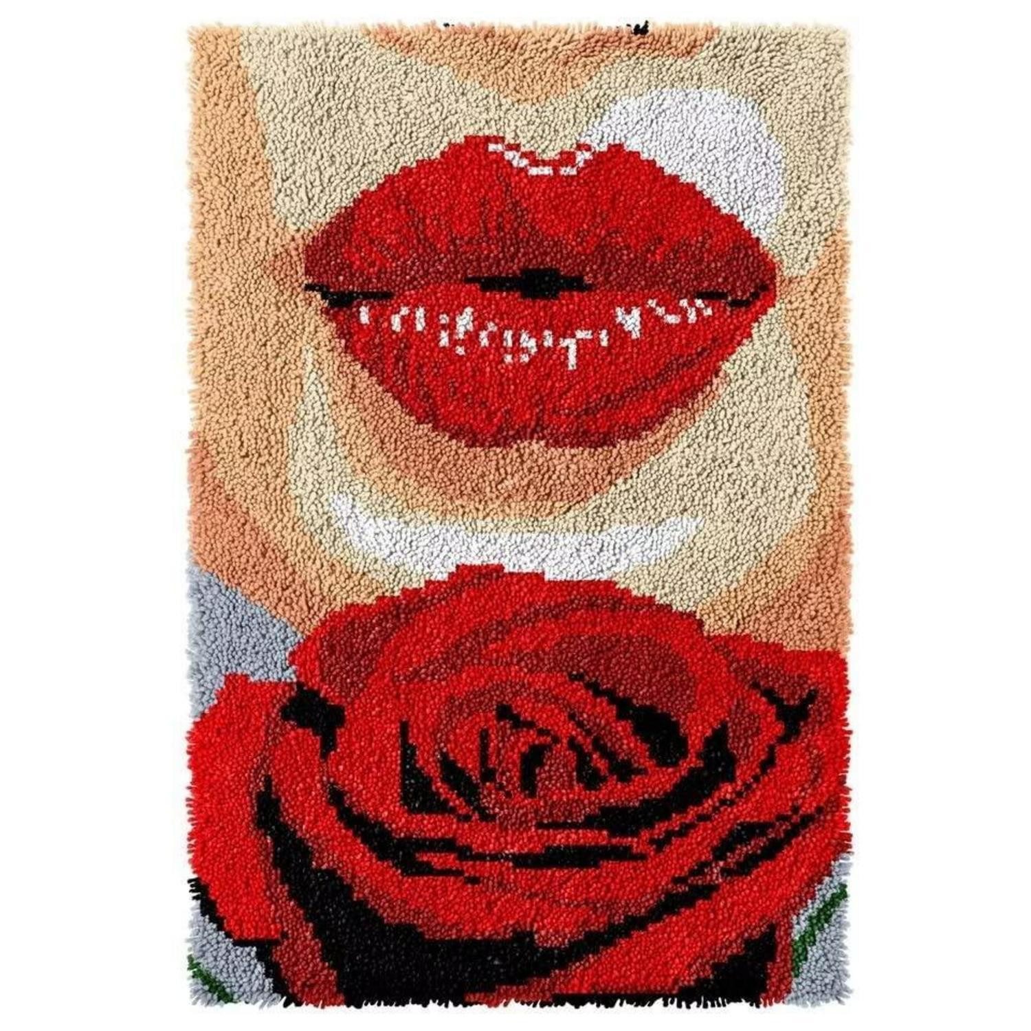 LuxusKollektion Kreativset Knüpfhaken Teppichset Rote Lippen 60x40cm