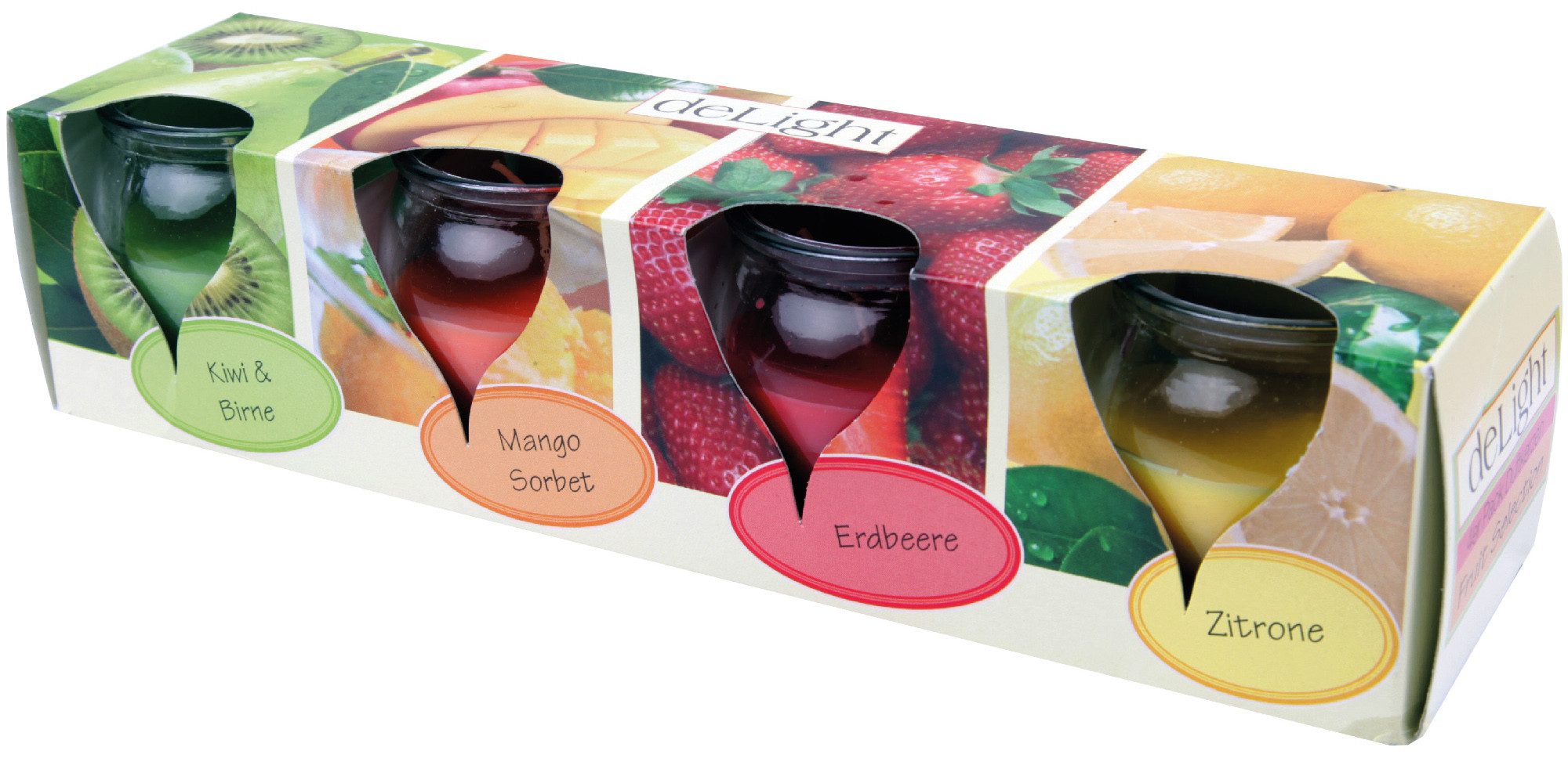 HS Candle Duftkerze "Selection" Duftmix (Set, 4-tlg), Fruit Selection, Duftnote fruchtig, bis zu 18h Brenndauer pro Kerze