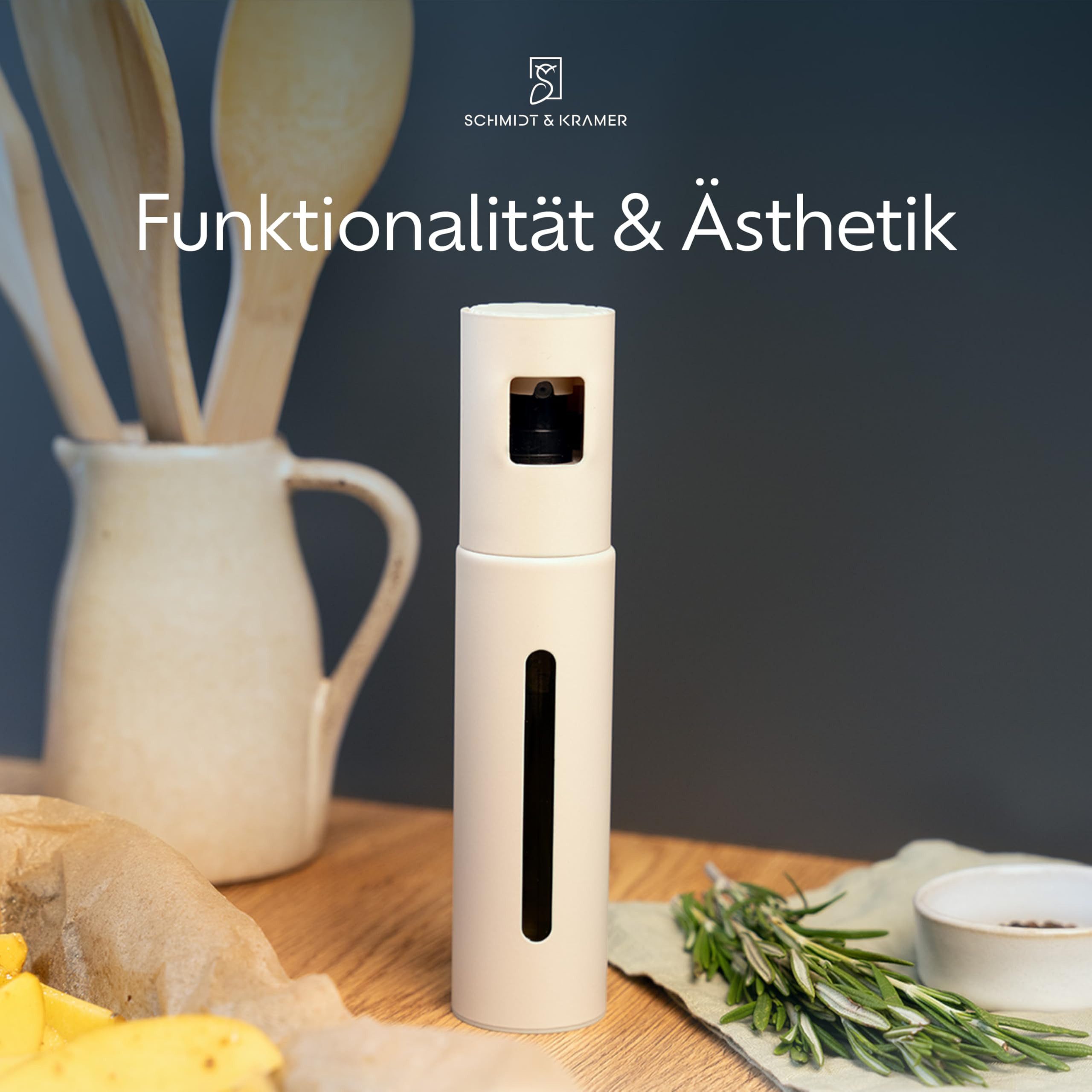 Schmidt & Kramer Ölspender Hochwertige Öl-Sprühflasche aus Edelstahl & Glas, für gesundes Kochen, praktischer Sprüher für präzise Dosierung