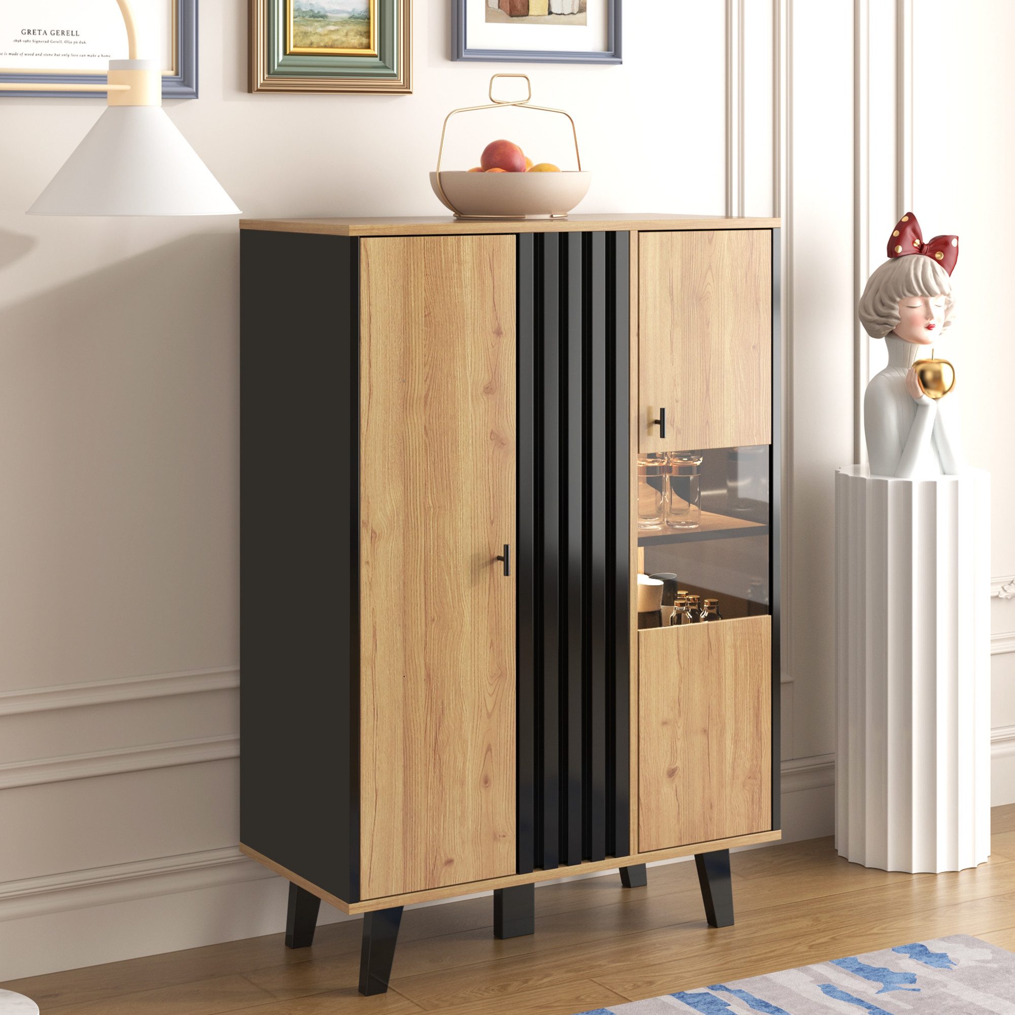 STILVORA Sideboard Beistellschränke mit Glas&LED,Vitrinen mit günstig online kaufen