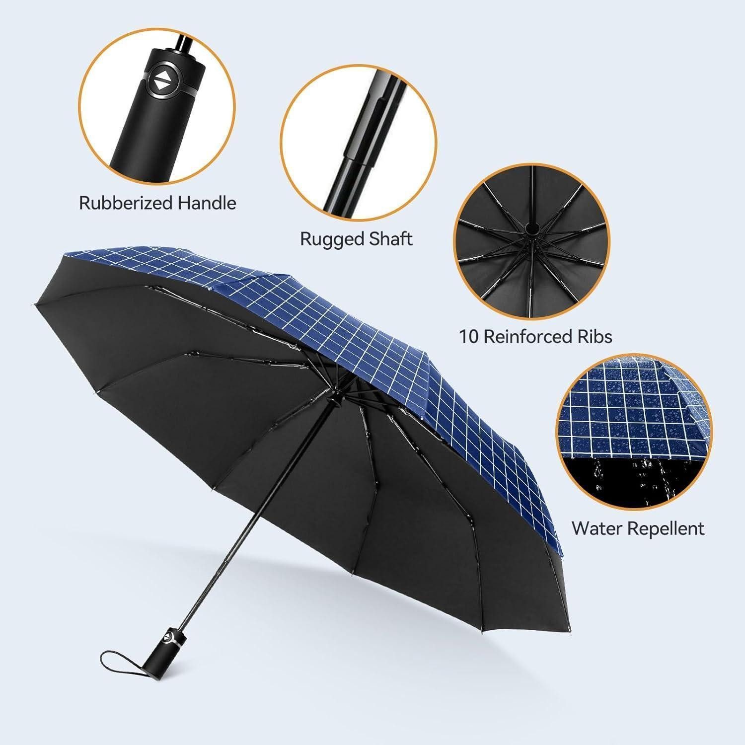 LuxusKollektion Taschenregenschirm Regenschirm Taschenschirm Blau kariert