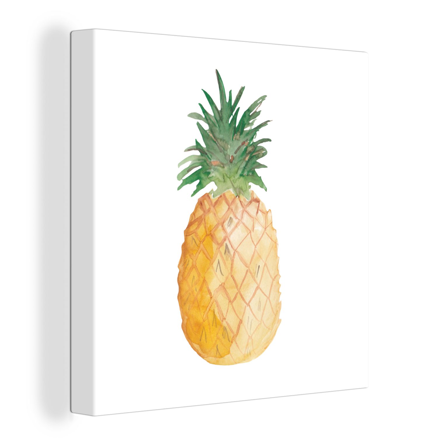 OneMillionCanvasses® Leinwandbild Ananas - Aquarellfarbe - Weiß, (1 St), Leinwand Bilder für Wohnzimmer Schlafzimmer