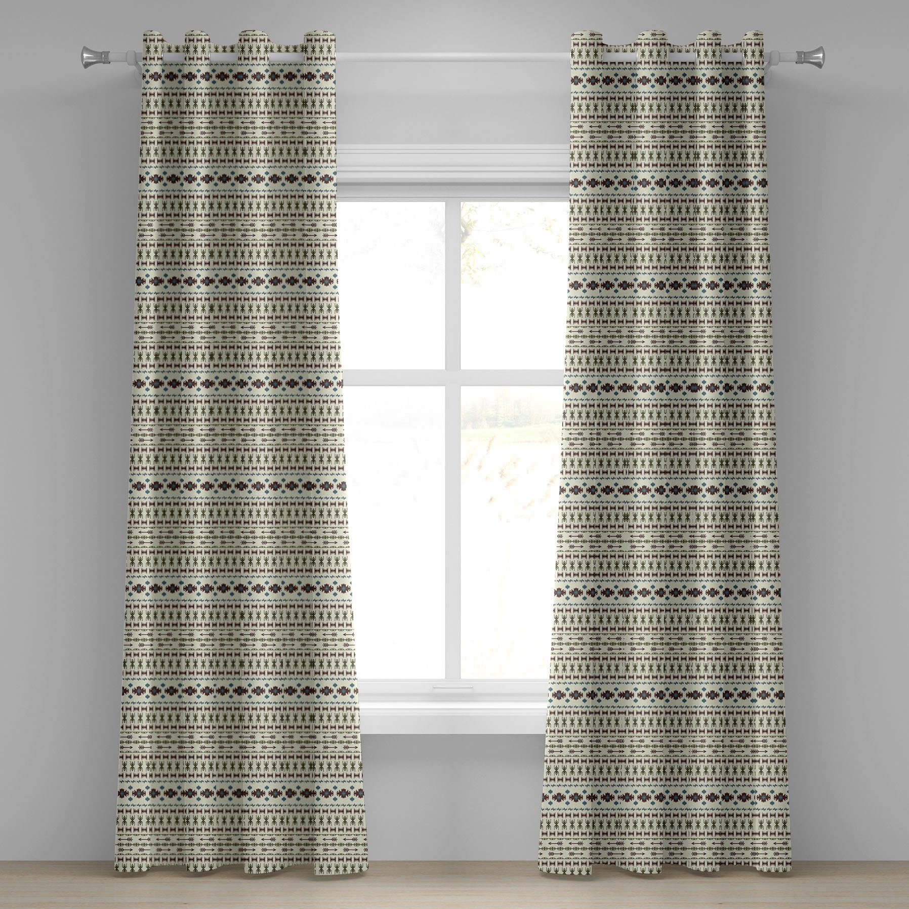 Gardine Dekorative 2-Panel-Fenstervorhänge für Schlafzimmer Wohnzimmer, Abakuhaus, Ethnisch Aztec india
