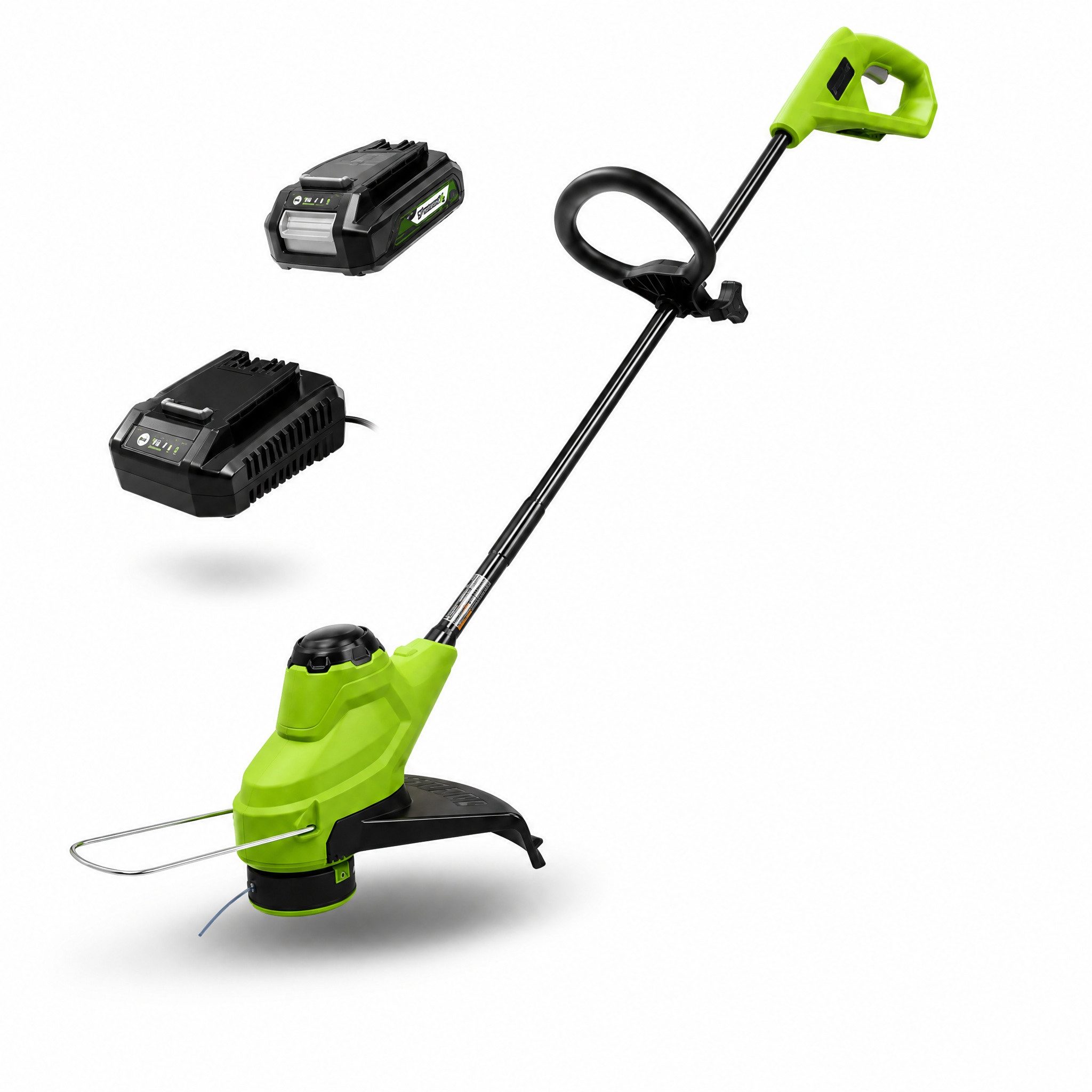Greenworks Akku-Rasentrimmer Elektro-Rasentrimmer Akku Freischneider 24V 2000 mAh Akku & Ladegerät, 25 cm Arbeitsbreite Messer, 25 cm Schnittbreite, TorqDrive™ Motor für Gärten Rasenflächen outdoor