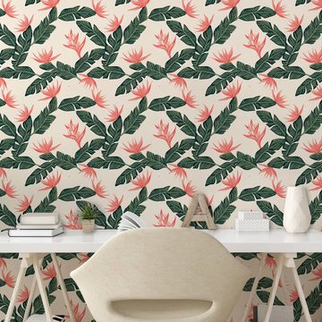 Abakuhaus Vinyltapete selbstklebendes Wohnzimmer Küchenakzent, Urwald Exotische Flora und Blätter