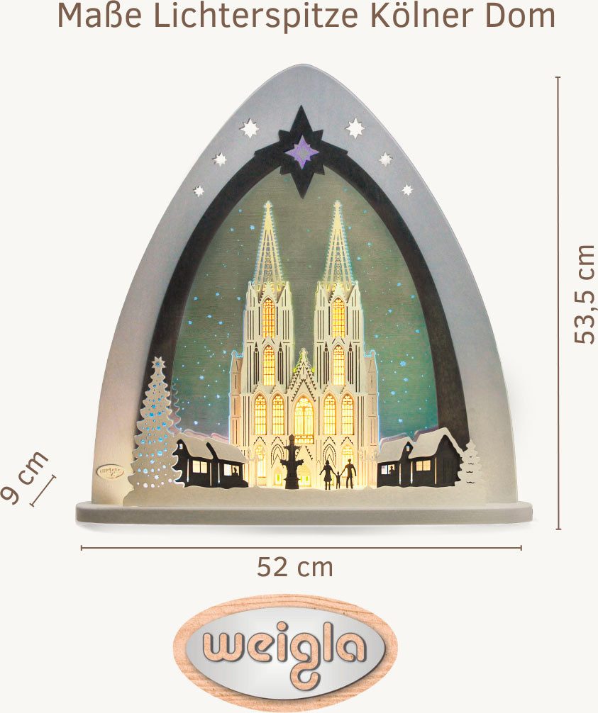 Weigla LED Lichterbogen Kölner Dom, moderne Lichterspitze aus Holz & Acrylglas (1-tlg), Weihnachtsdeko Innen Made in Germany, Weihnachtsbeleuchtung