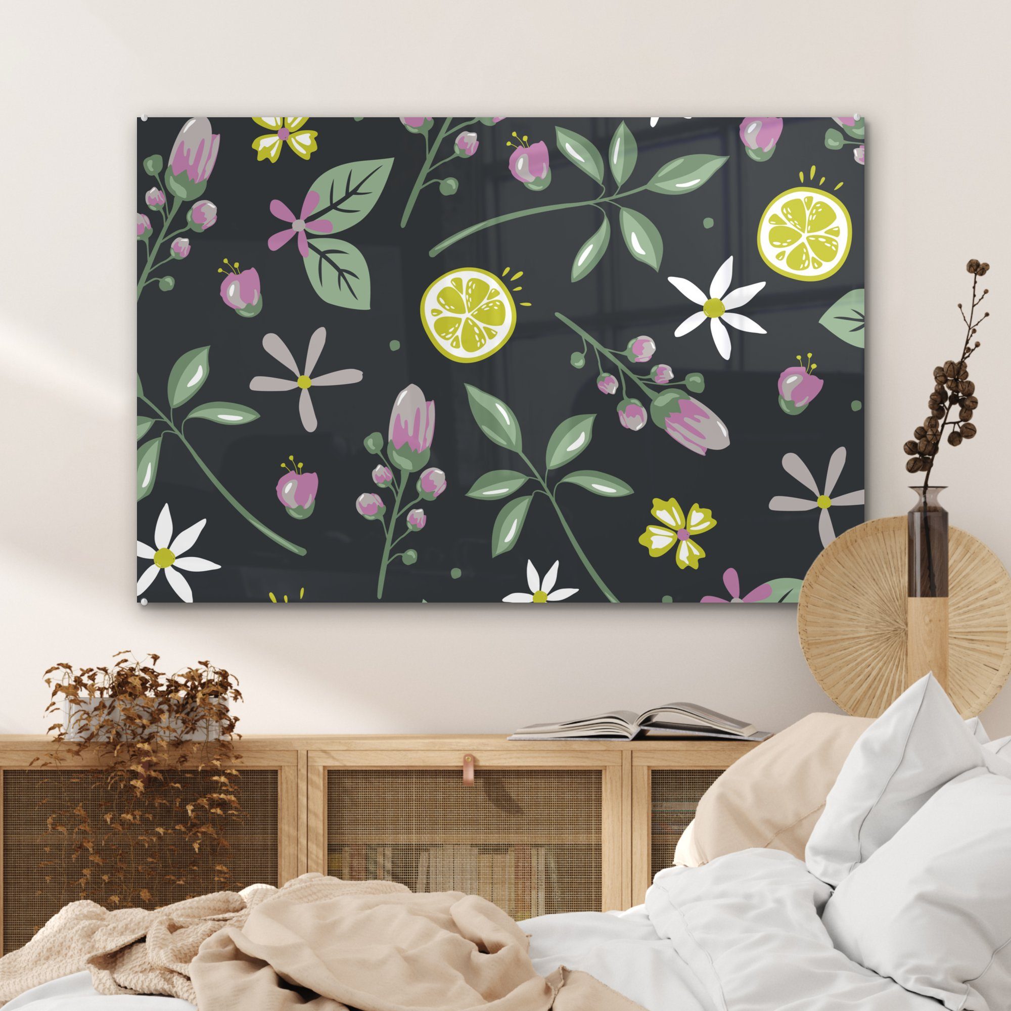 Blumen Wohnzimmer St), (1 & Acrylglasbilder Früchte, - Schlafzimmer Acrylglasbild MuchoWow Sommer -