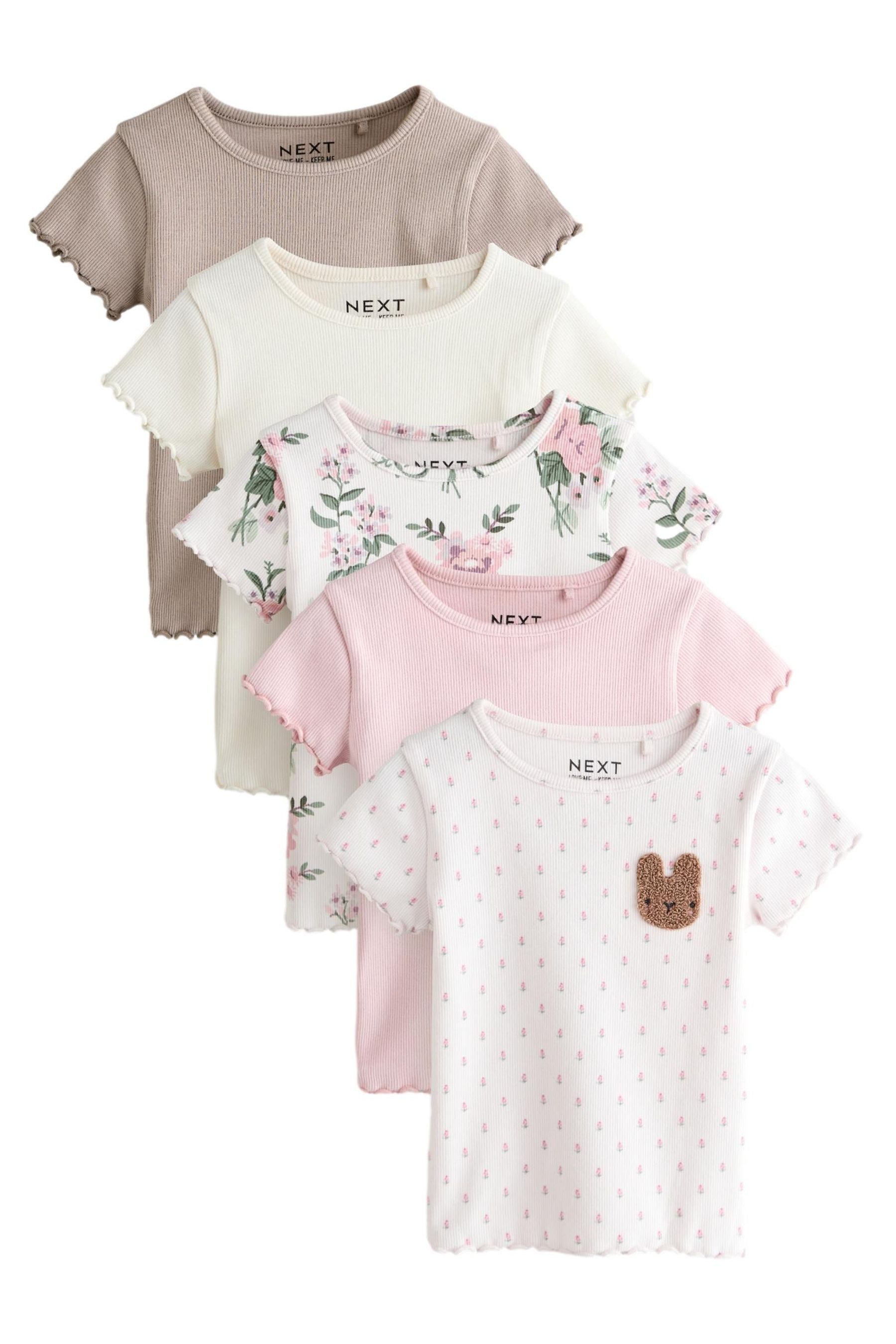 Next T-Shirt Gerippte kurzärmelige Oberteile, 5er-Pack (5-tlg)