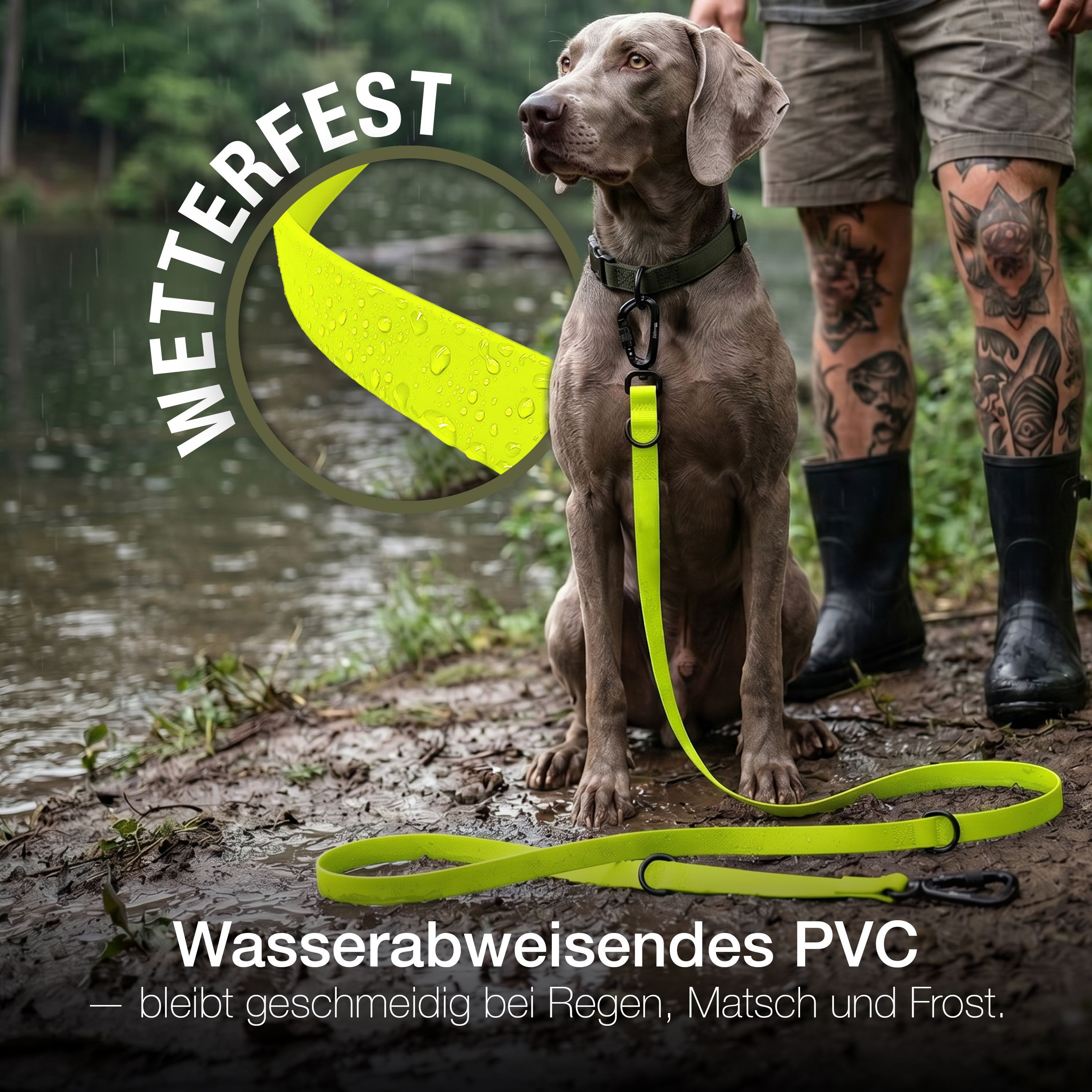 Bluzelle Führleine, Starke PVC Leine, 2 Große Aluminium Karabiner, Umhängeleine Freihändig, Hundeleine 3m Verstellbar Wasserdicht Umhängen, Mittlere & Große Hunde