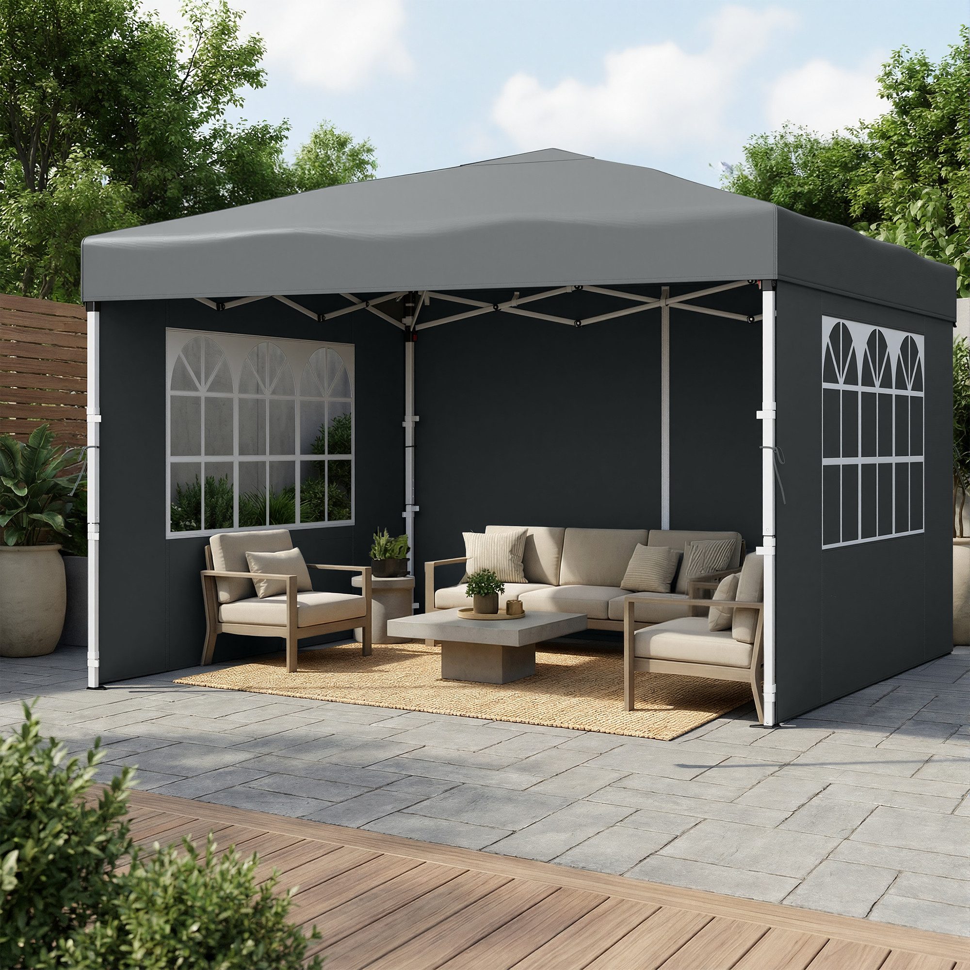 SONGMICS Pavillon 3m/6m x 3m Pavillon mit 4 Seitenteilen,für Garten, mit 4 Seitenteilen, Faltzelt Seitenwänden, stabil, tragbar, Hof, Markt, Sonnenschutz