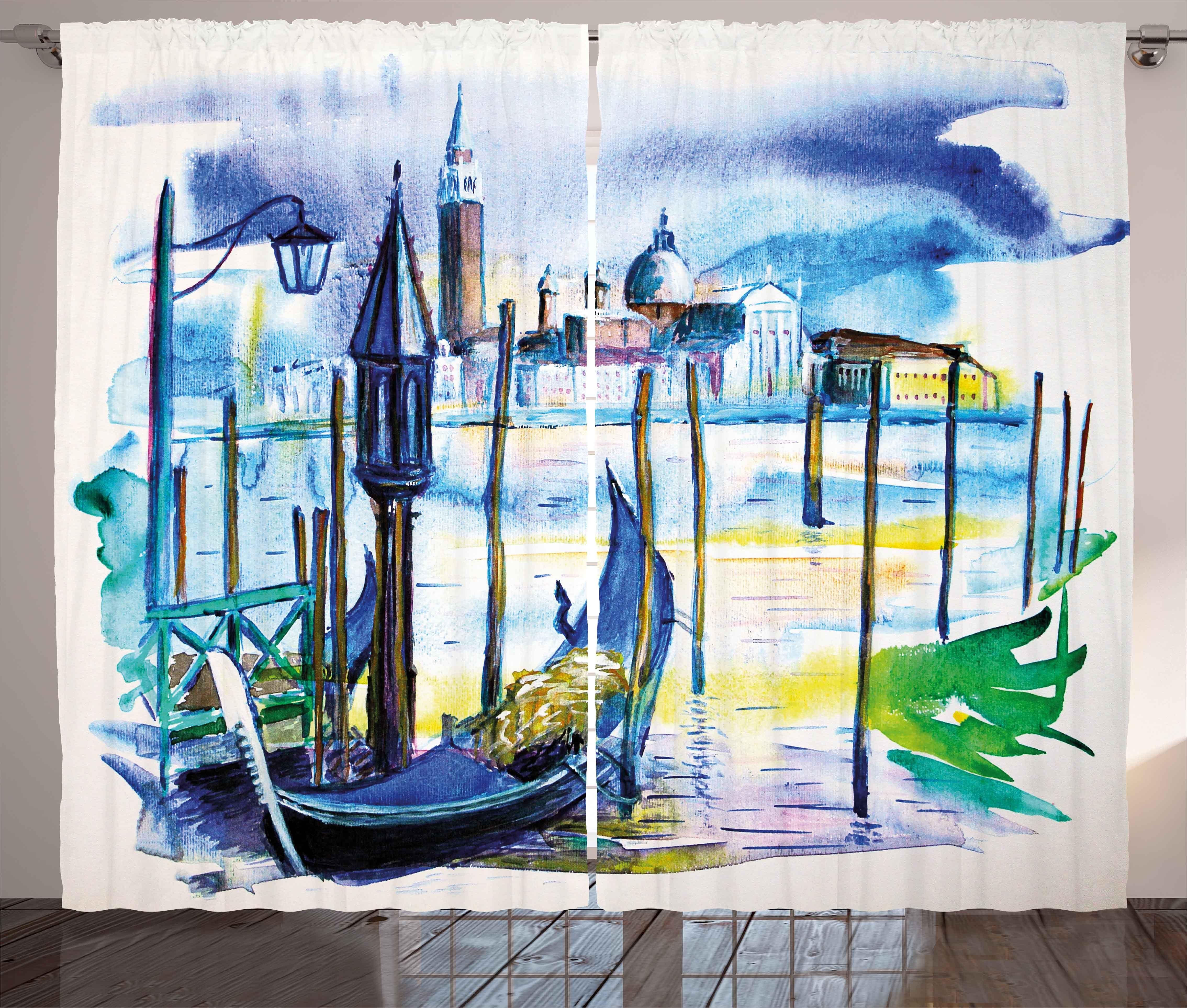 Gardine Schlafzimmer Kräuselband Landschaft Abakuhaus, Vorhang und Italien Haken, mit Boot Venedig Schlaufen in