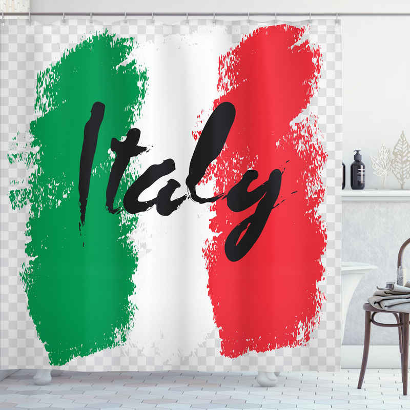 Abakuhaus Duschvorhang Moderner Digitaldruck mit 12 Haken auf Stoff Wasser Resistent Breite 175 cm, Höhe 180 cm, Italien Italienische Flagge Bunte Grunge