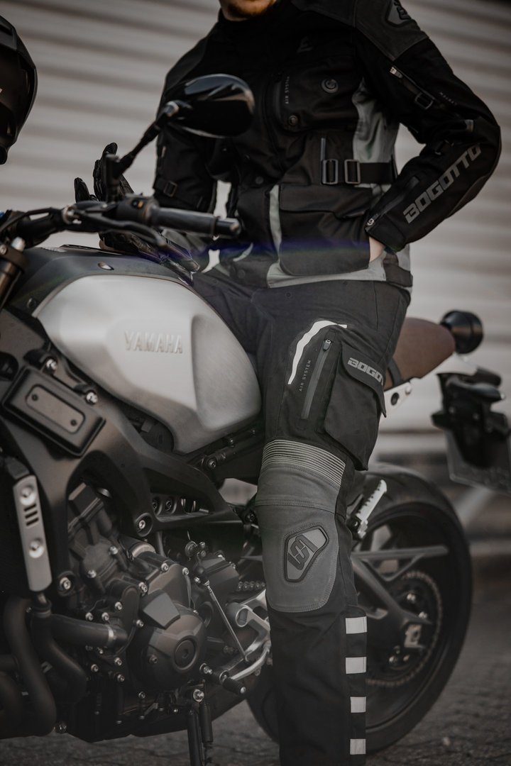 Bogotto wasserdichte Leder-/Textilhos Explorer-Z Motorradhose Motorrad Black/Green